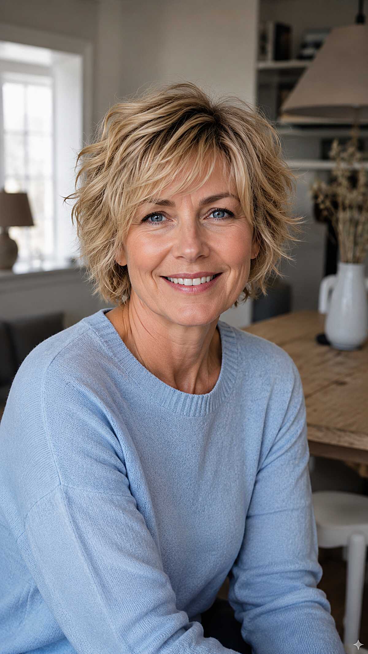 Tousled Blonde Shag with Beachy Waves