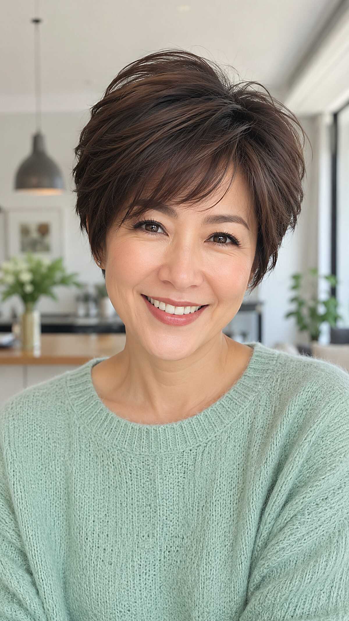 Voluminous Brunette Pixie with Crown Lift