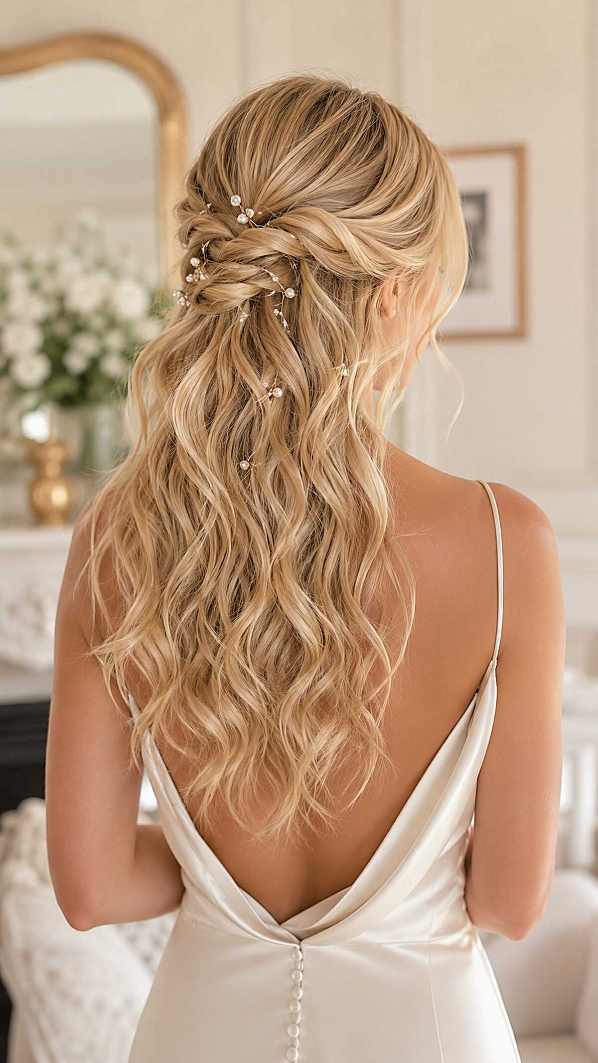Warm Blonde Beachy Waves with Pearl Vine Wrap