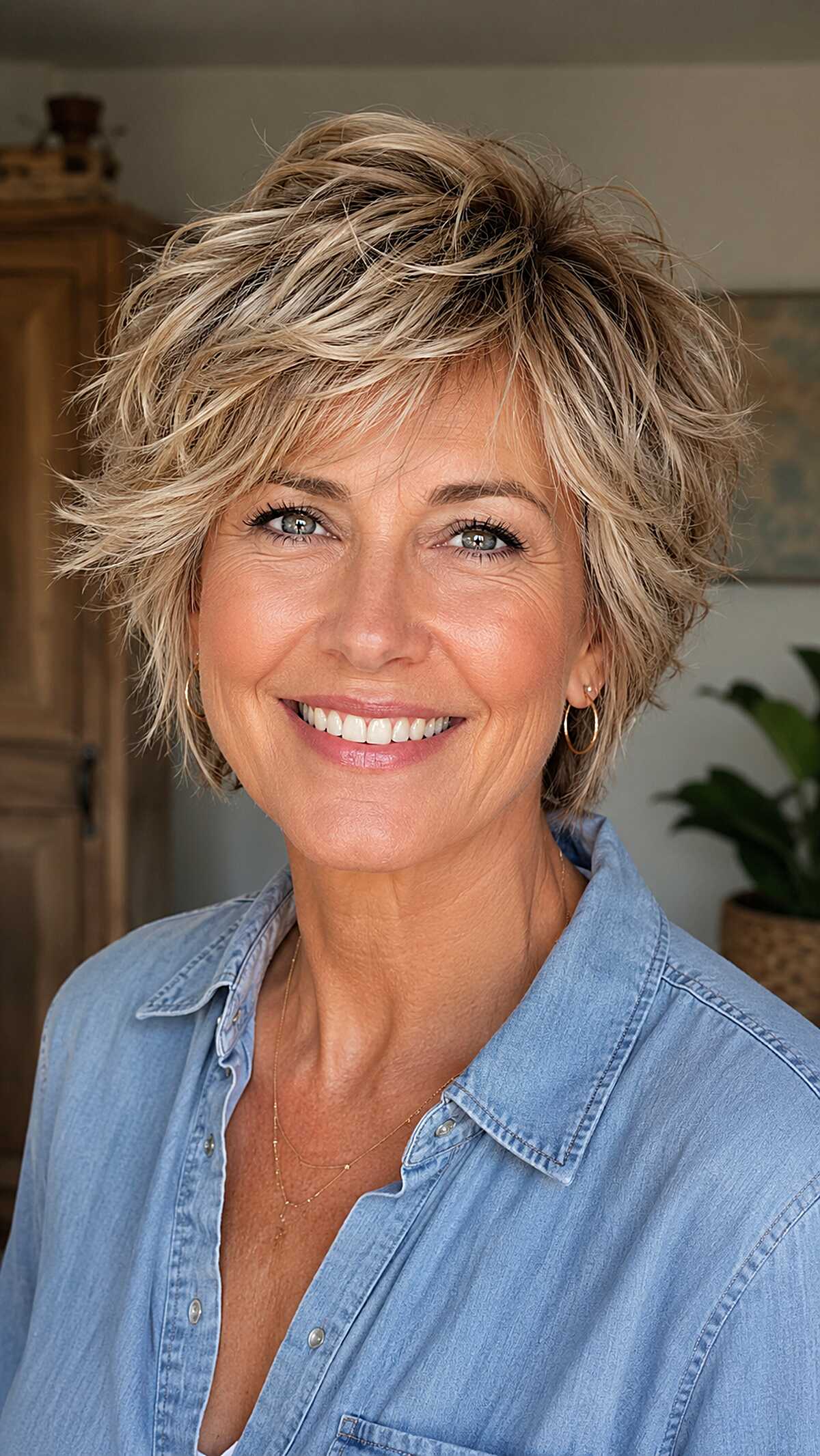 Beachy blonde bixie shag with lived-in layers