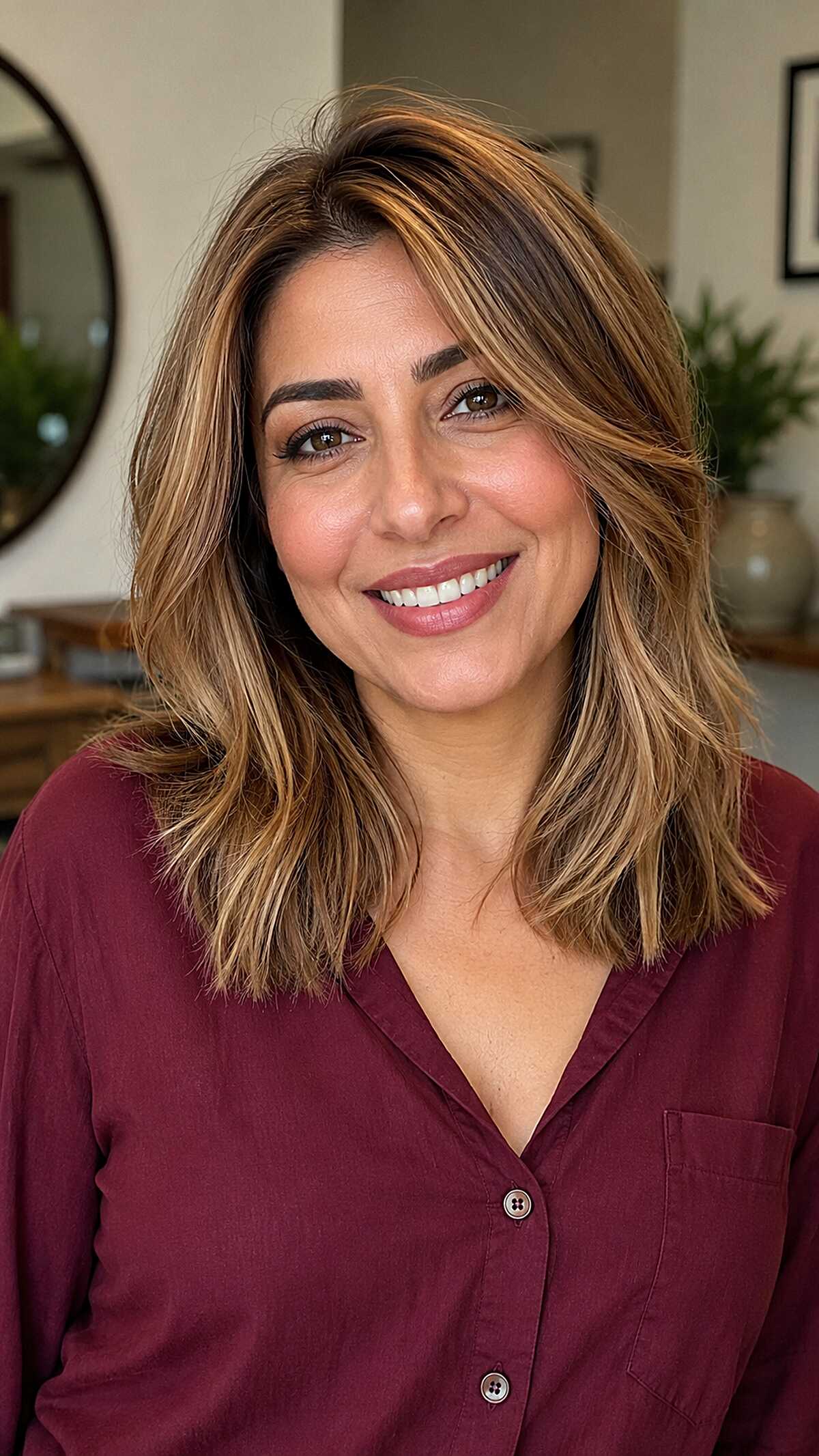 Caramel-Touched Strawberry Blonde on a Shoulder-Length Shag