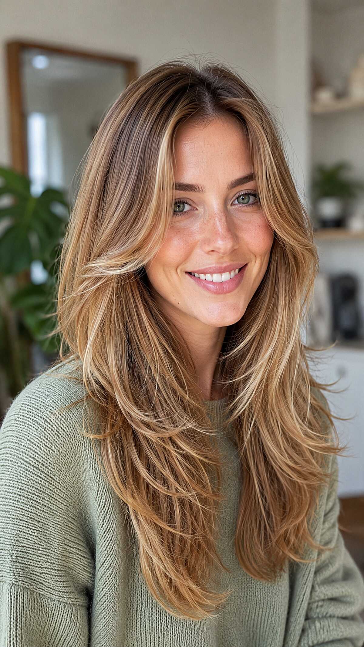 Lived-In Strawberry Blonde with Razor-Cut Long Layers