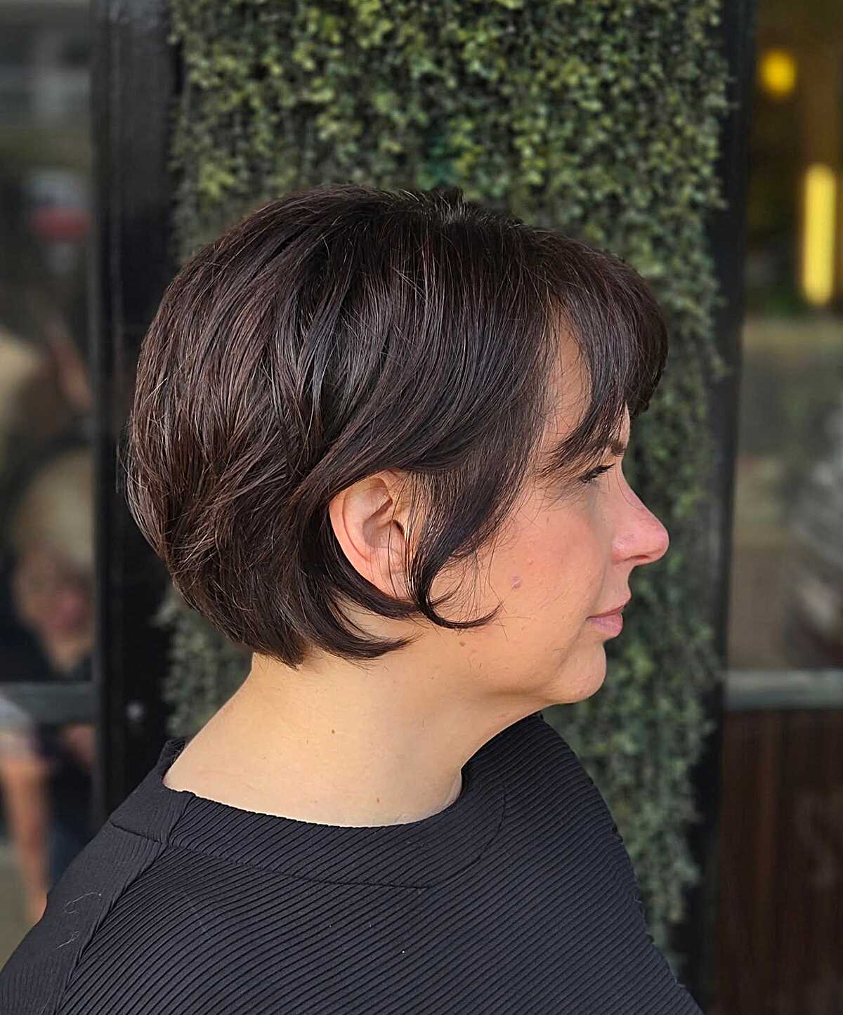 Dark espresso bixie with layered back and side sweep