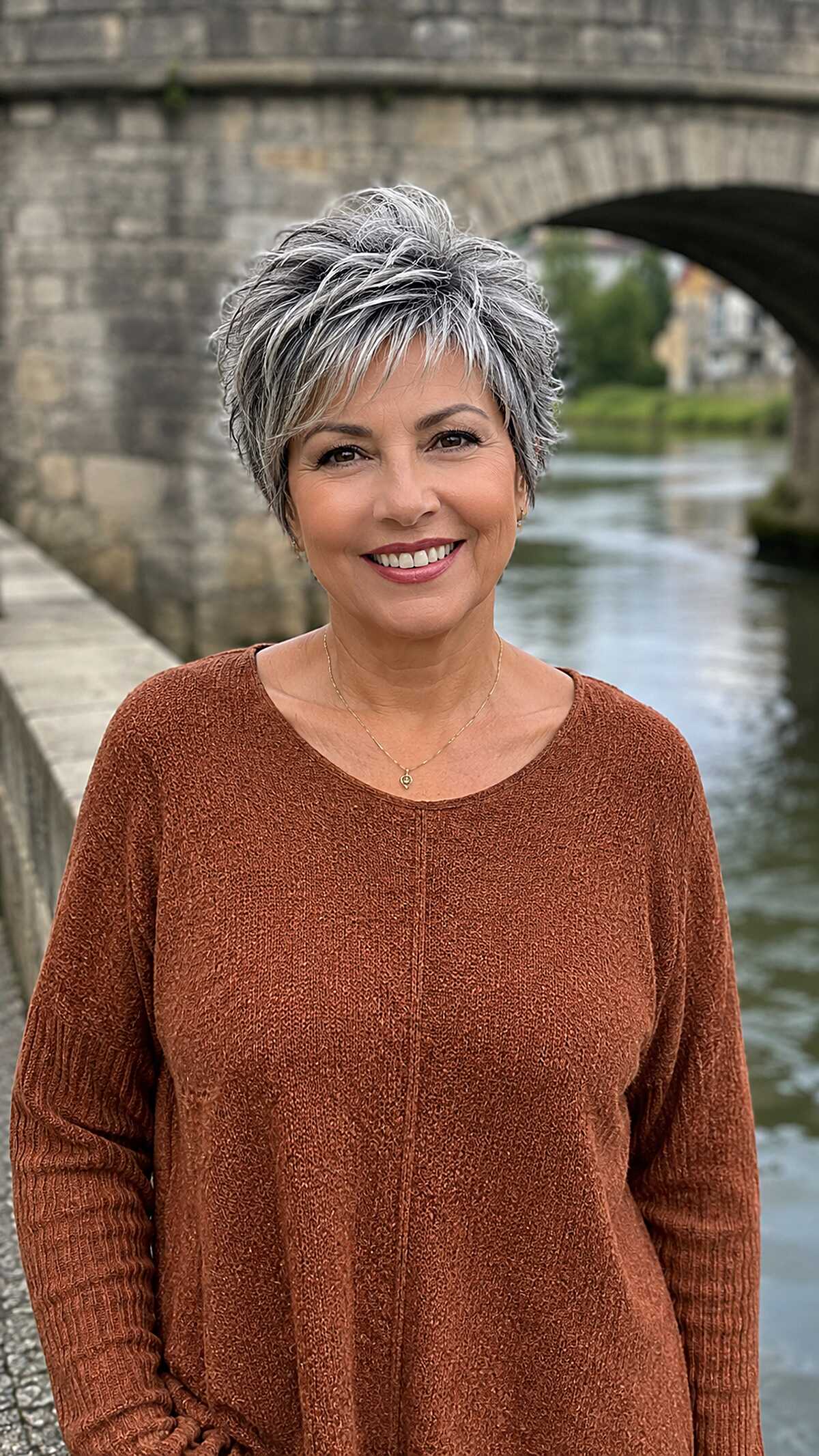 Choppy silver pixie with dark roots and textured top