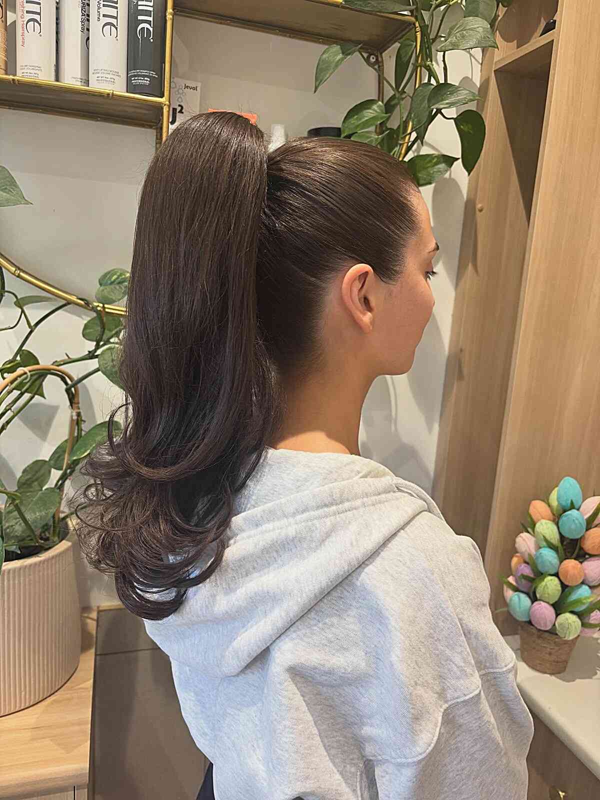 Stylish High Ponytail with Flicked Ends
