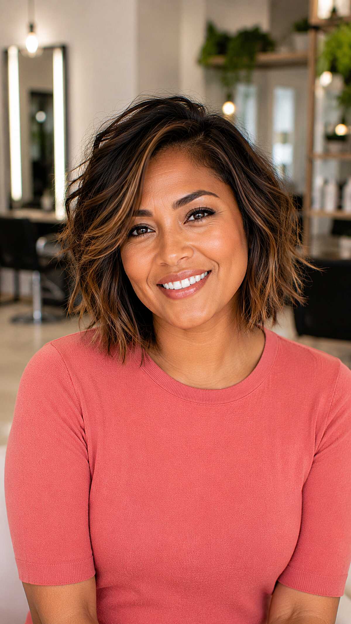 Tousled Chin-Length Bob with Caramel Pieces