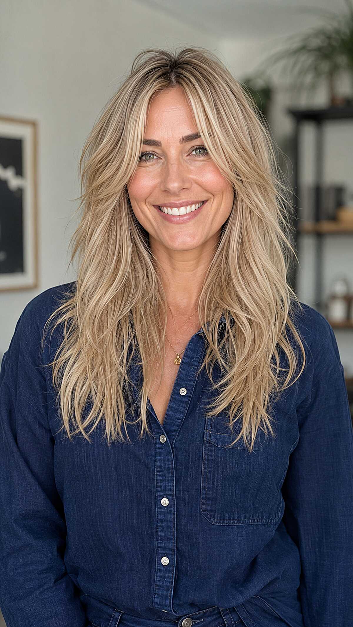 Beachy Blonde Wolf Cut with Razored Ends and Grown-Out Fringe