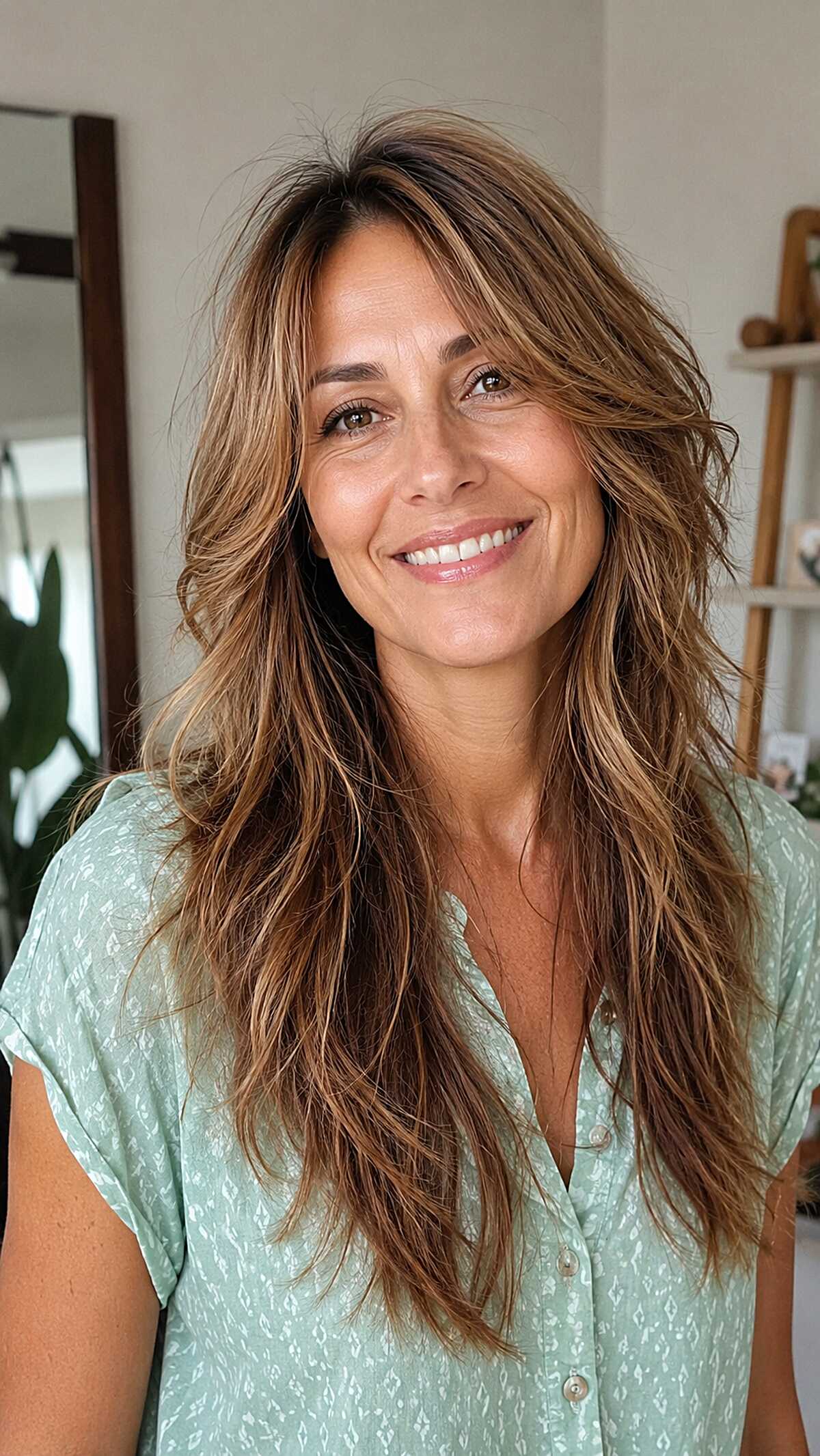 Caramel-Kissed Wolf Cut with Loose Shaggy Movement