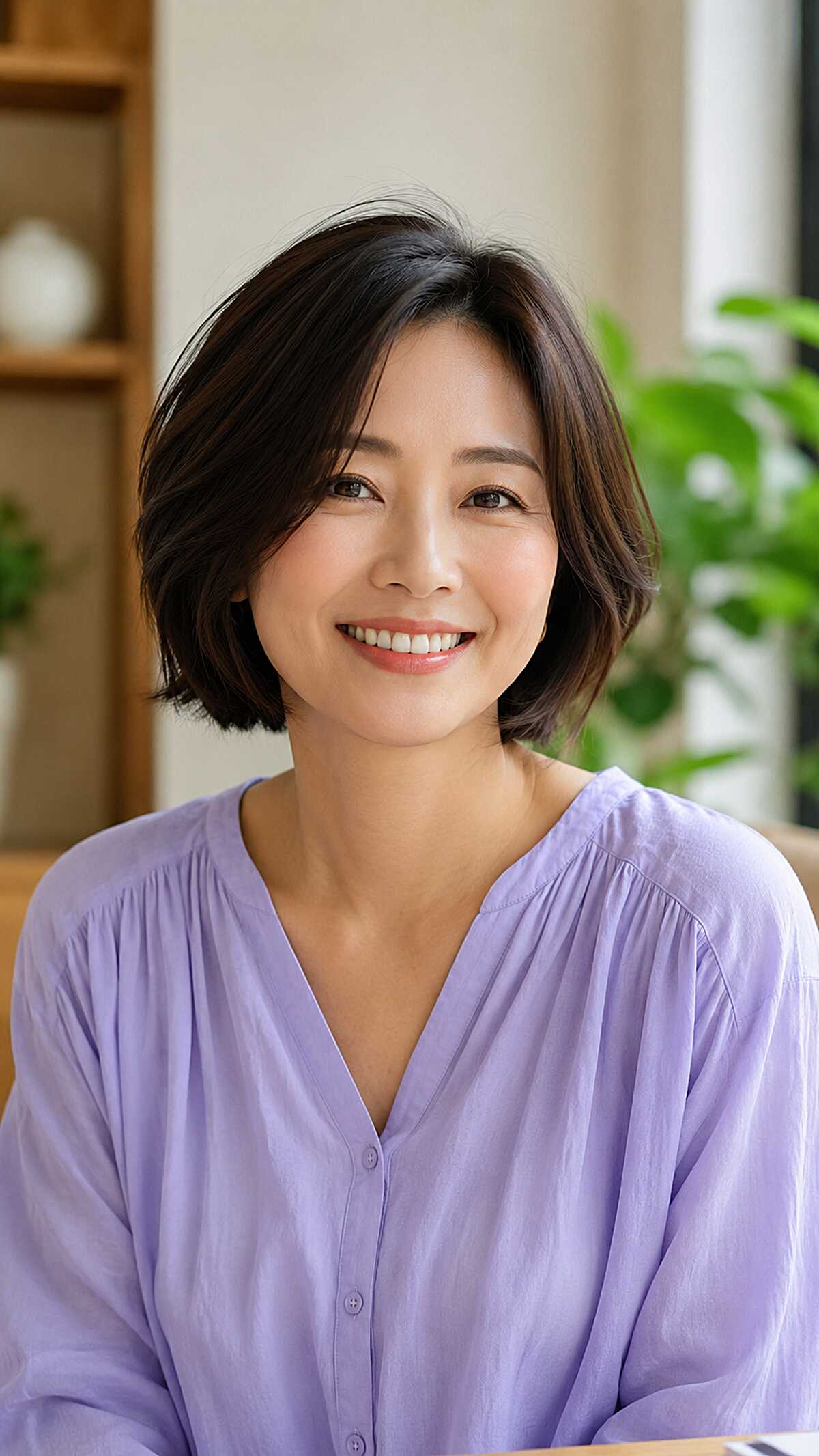 Casual Dark Brunette Bob with Inward-Turning Ends and a Soft Center Part