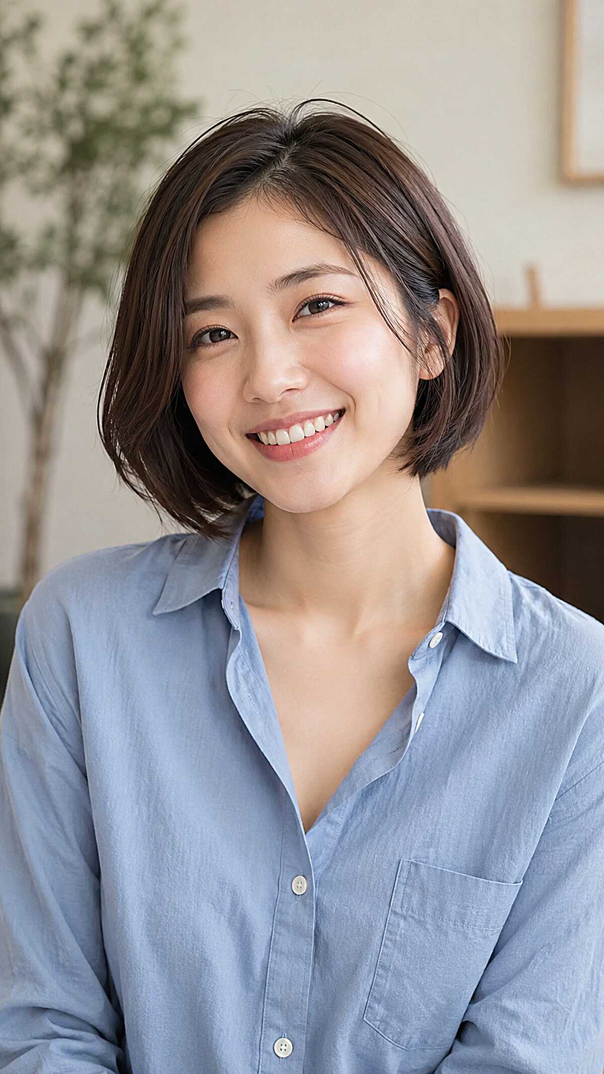 Cool Brunette Chin Bob with Soft Inward Curl and Clean Perimeter