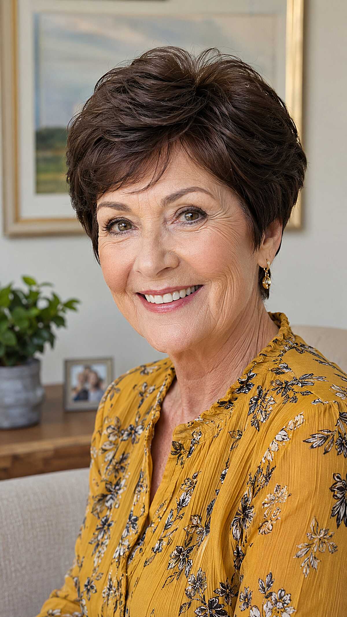 Feathered Brunette Pixie with Crown Lift
