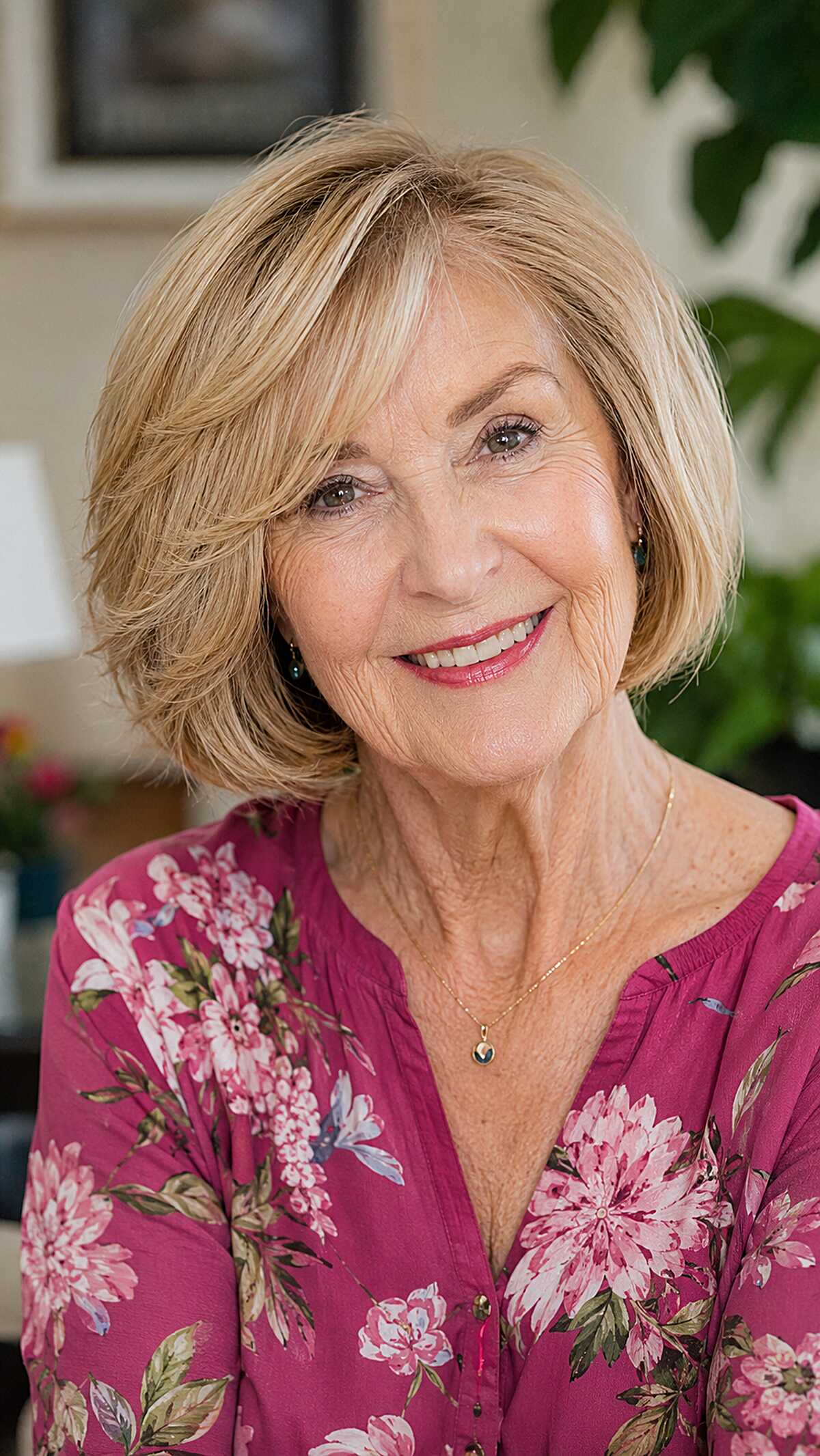 Honey Blonde Chin-Length Bob with Flipped Layers