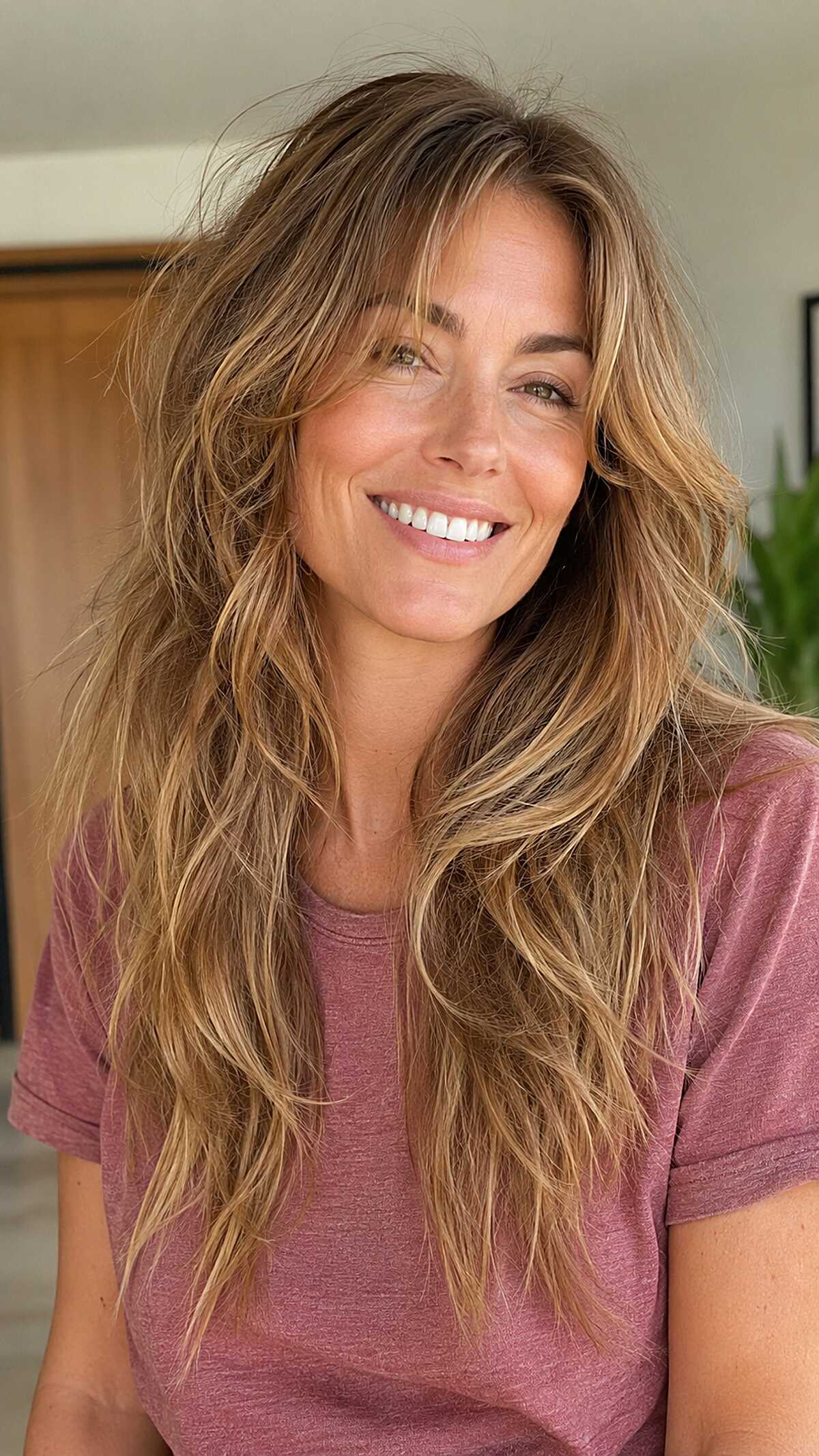 Honey Bronde Wolf Cut with Lived-In Waves and Separated Texture