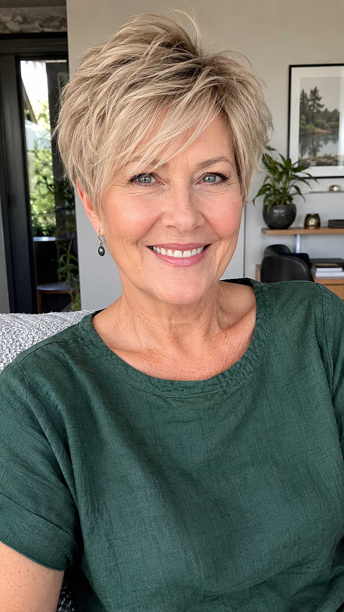 Icy blonde pixie with dramatic piecey texture