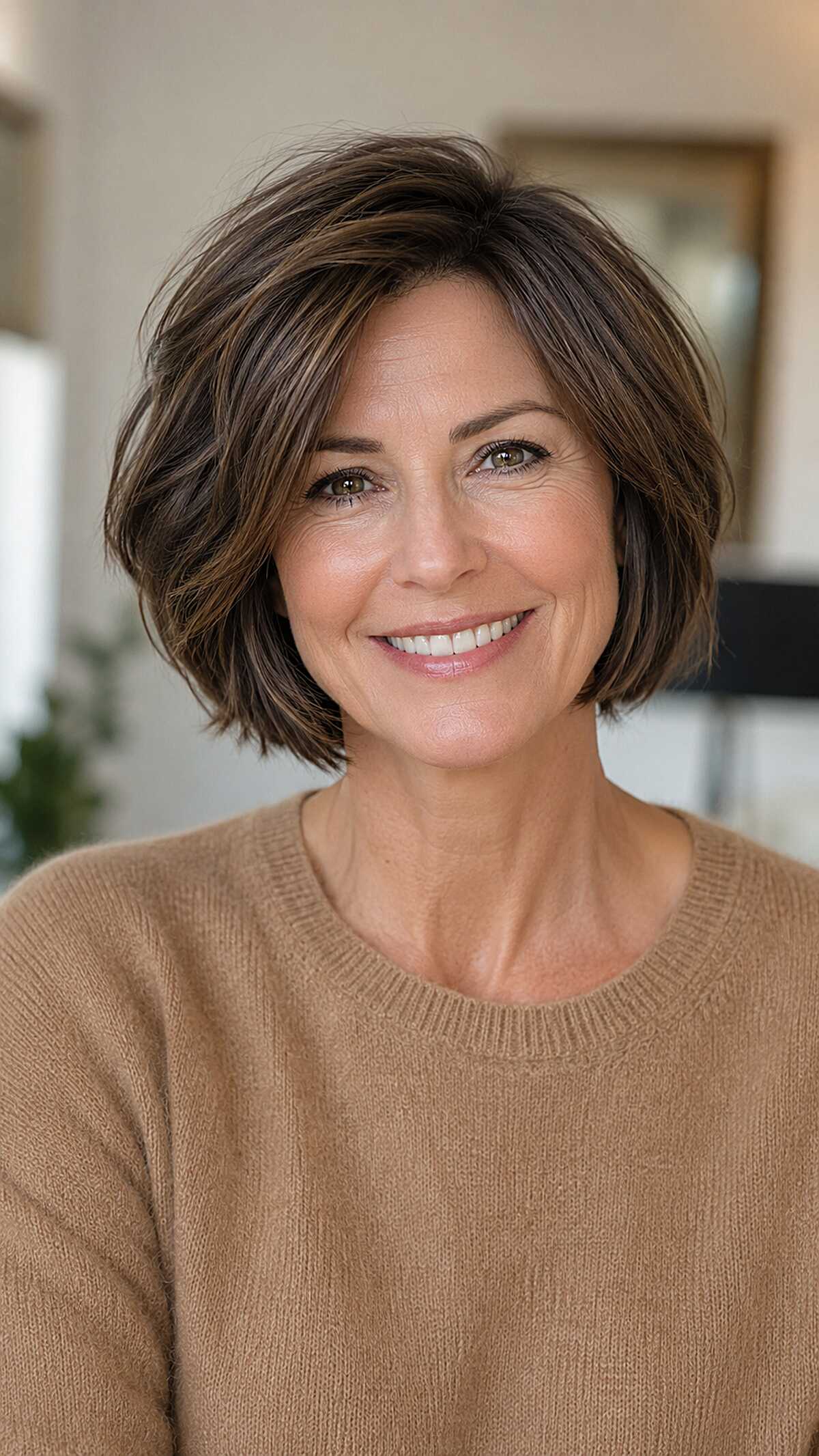 Layered Brunette Bob with Flipped Movement at the Ears