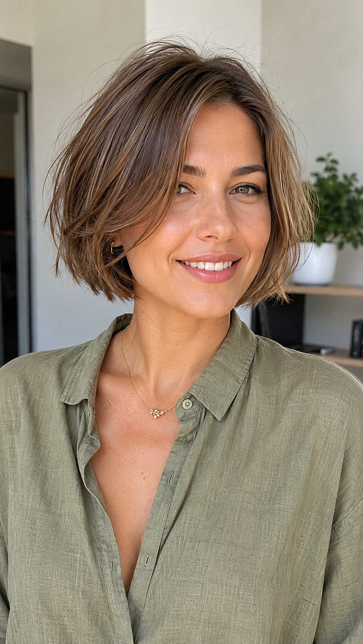 Lived-In Brunette Bob with Soft Texture at the Jaw
