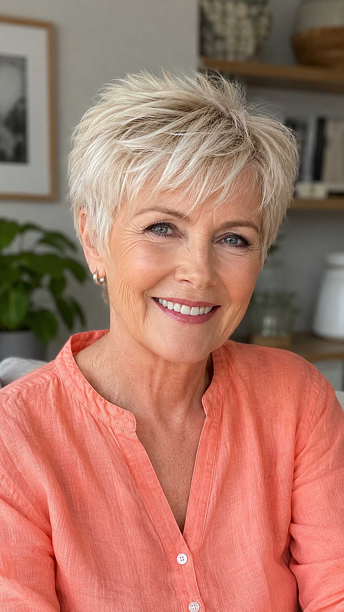 Platinum blonde spiky pixie with razored layers