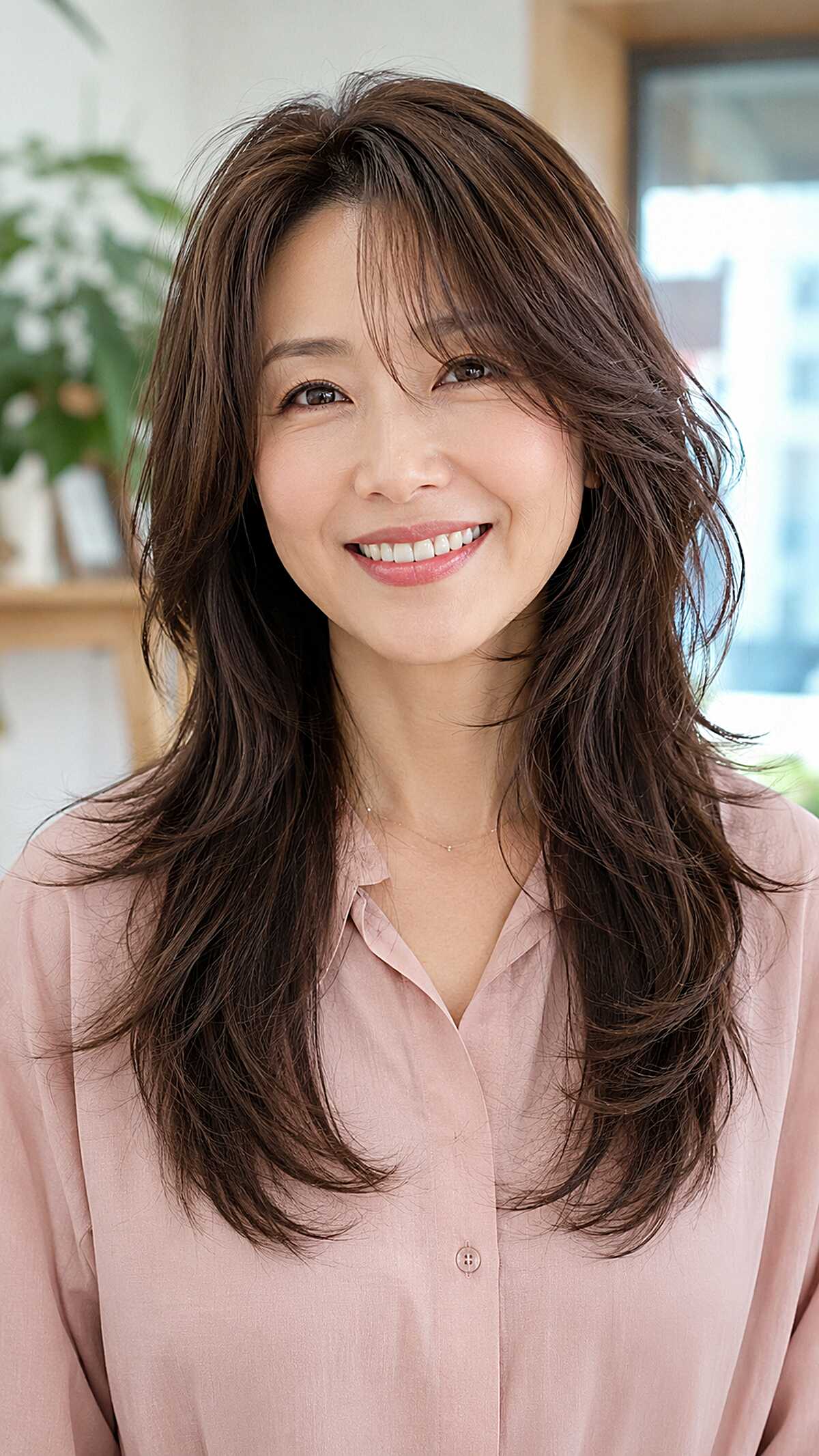 Polished Dark Brunette Wolf Cut with Flipped Interior Layers