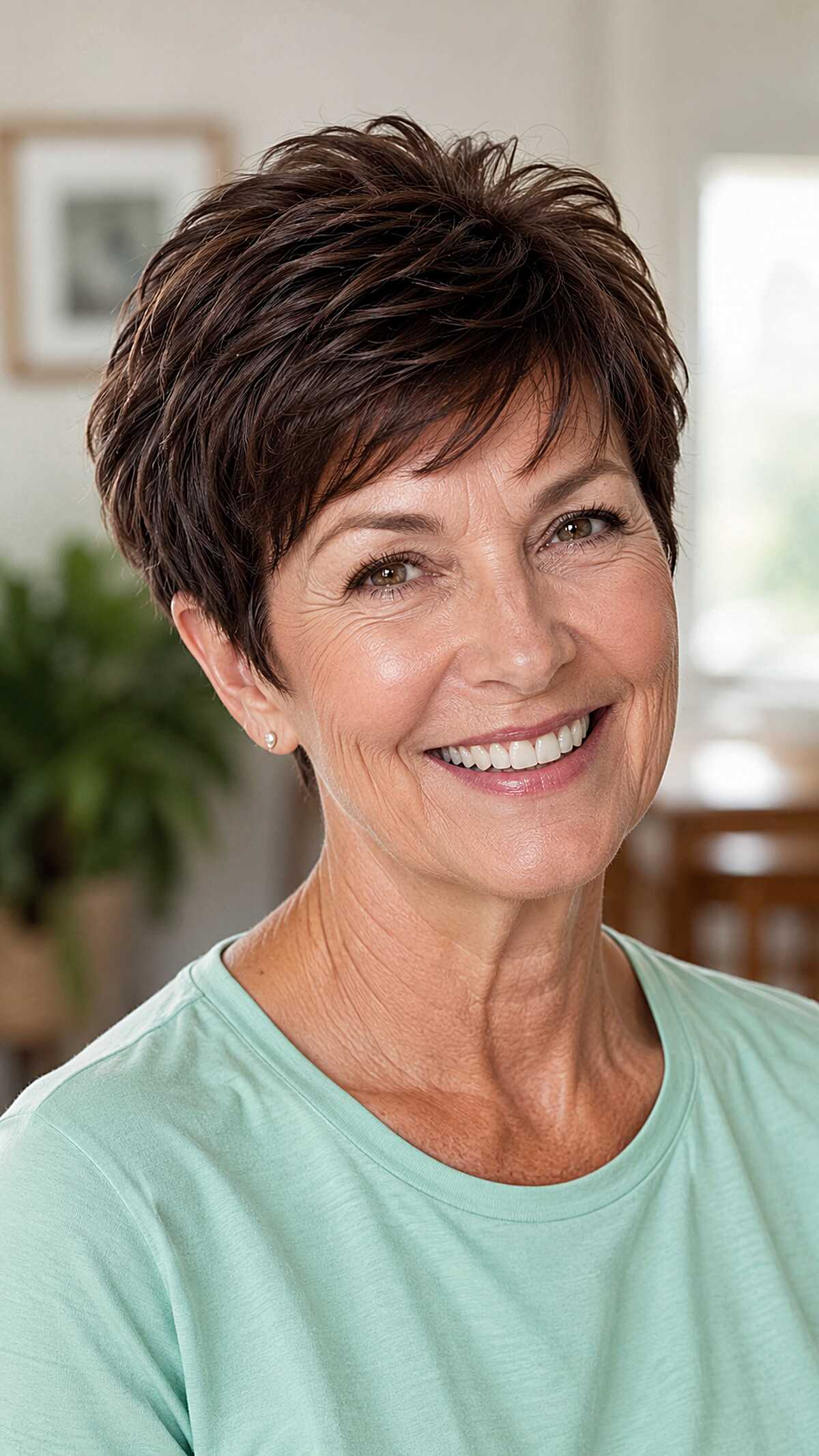Dark espresso choppy pixie with textured top layers