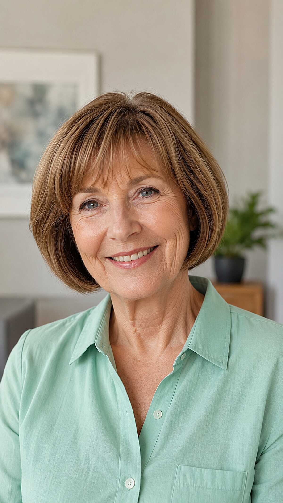 Rounded Brunette Bob with Soft Fringe Detail