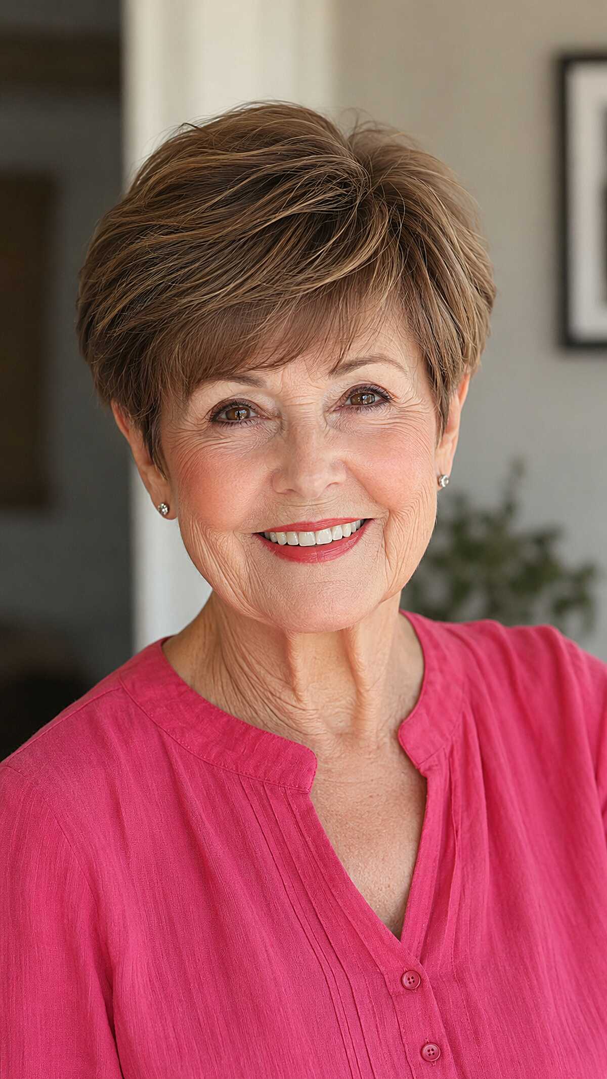 Swept Brunette Pixie with Tapered Sides