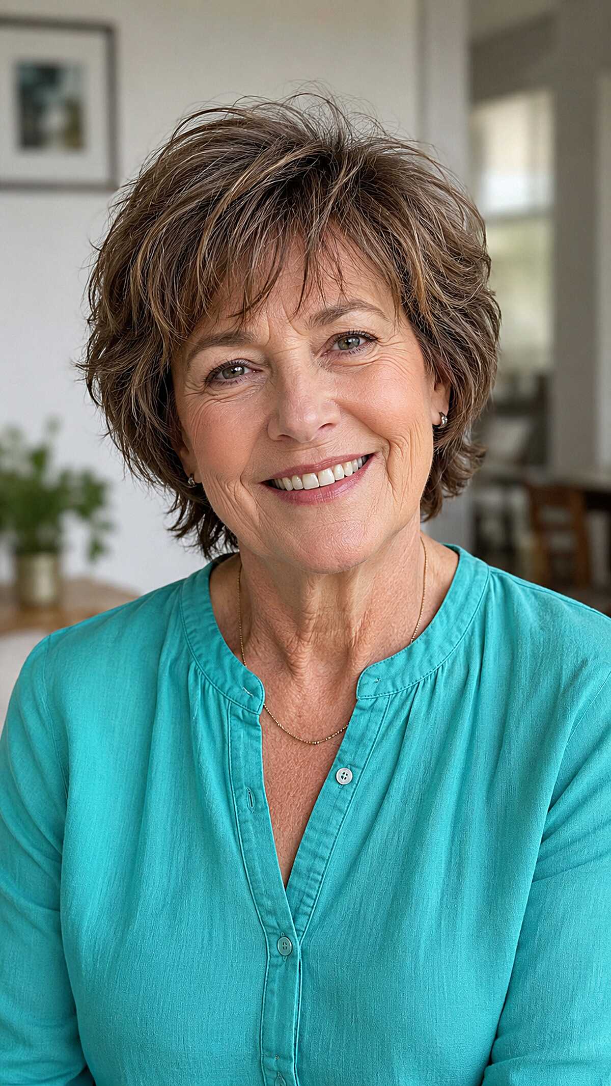 Tousled Brunette Shag with Razored Movement