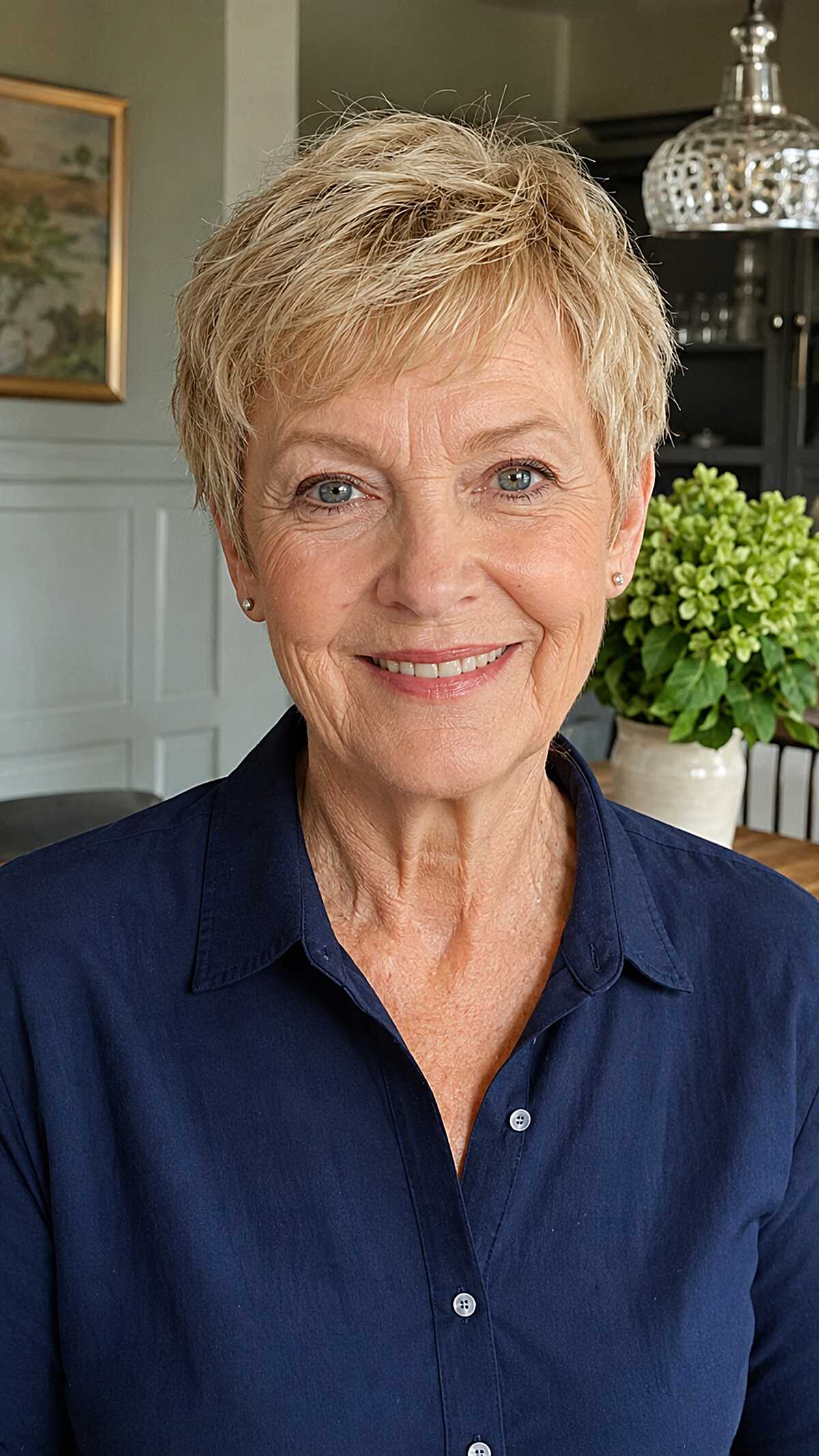 Tousled Honey Blonde Pixie with Piecy Crown