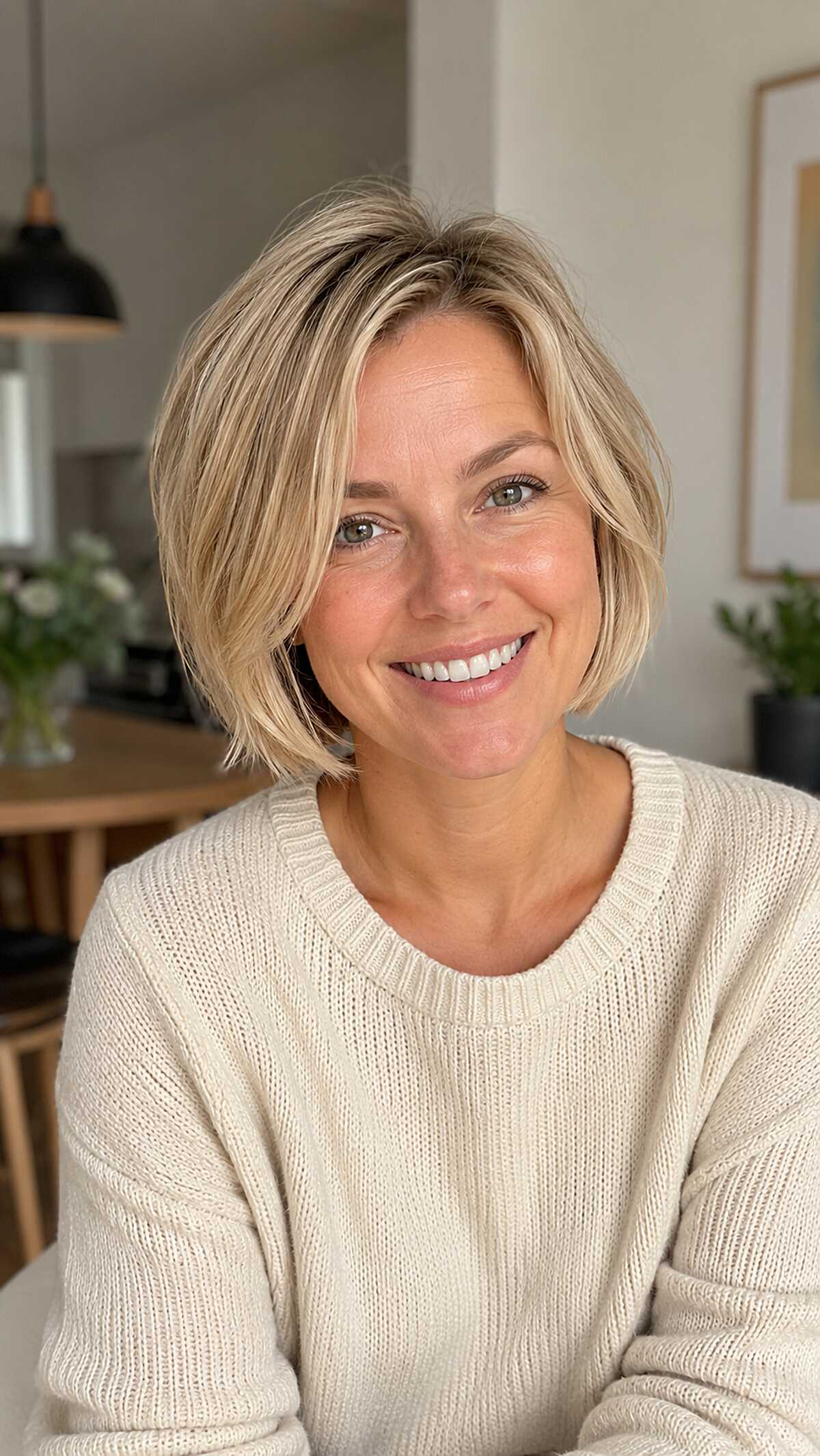 Tousled Warm Blonde Bob at the Jaw