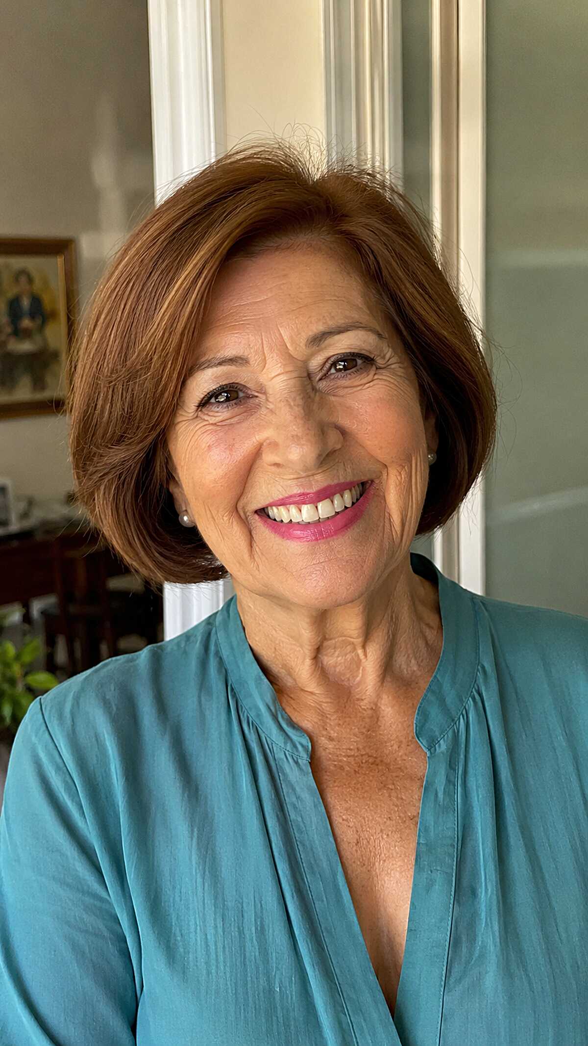 Warm Auburn Chin-Length Bob with Rounded Shape