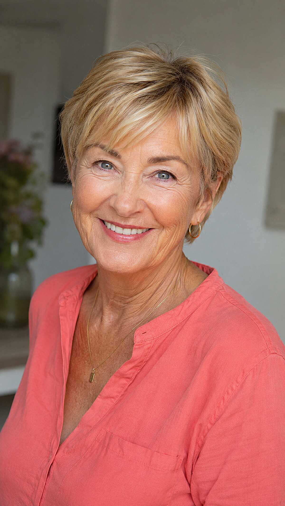 Warm Blonde Pixie with Sweeping Side Fringe
