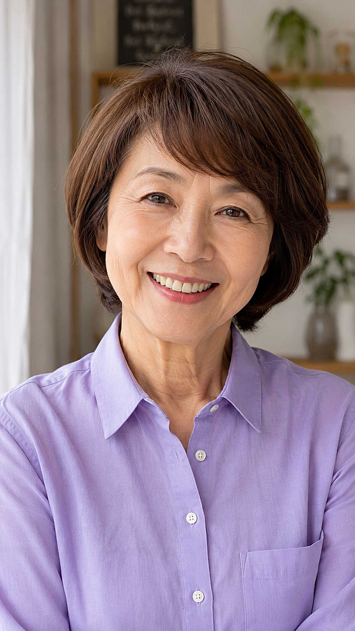 Warm Brunette Chin-Length Bob with Feathered Ends
