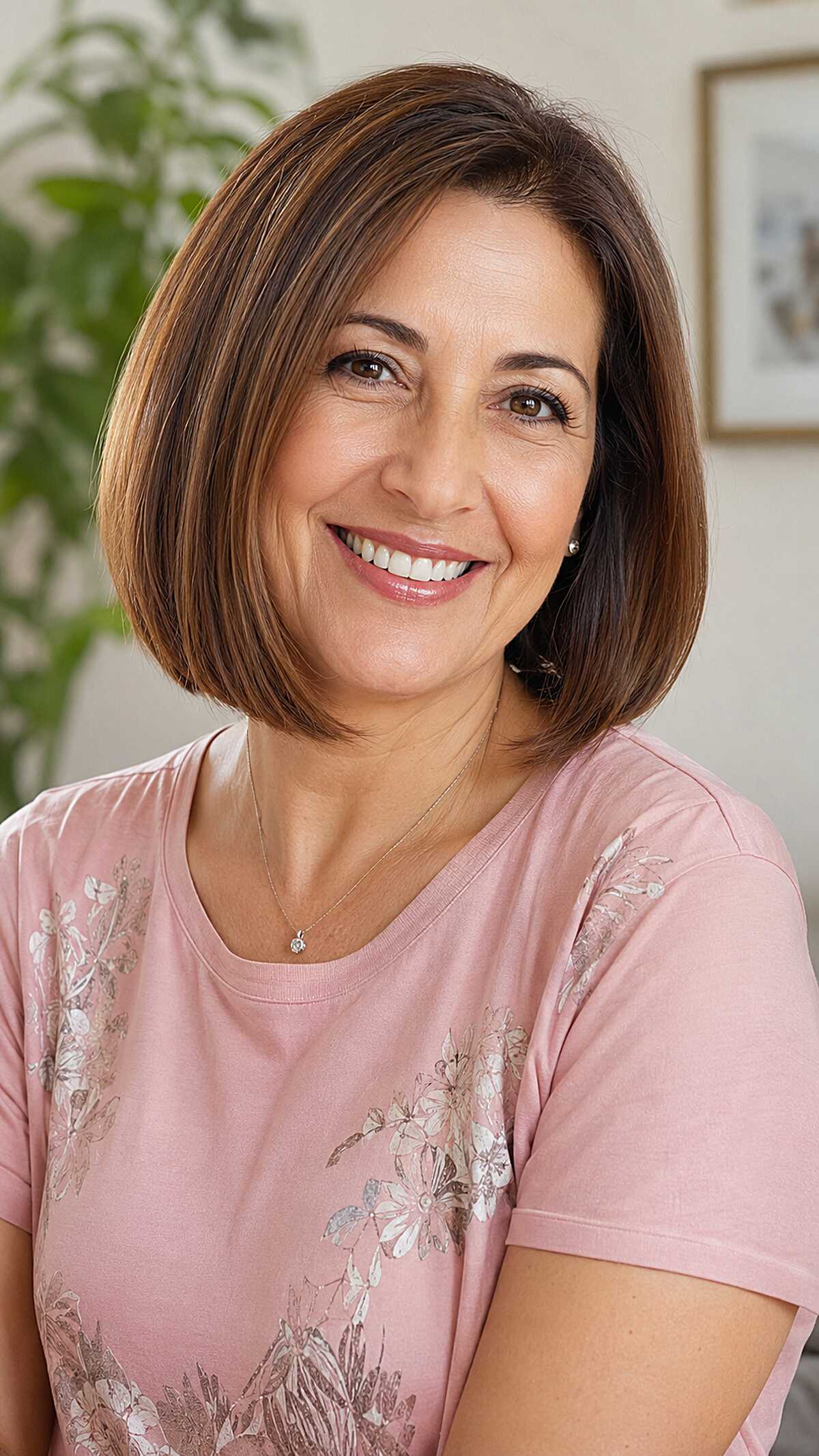 Brunette bob with caramel balayage highlights