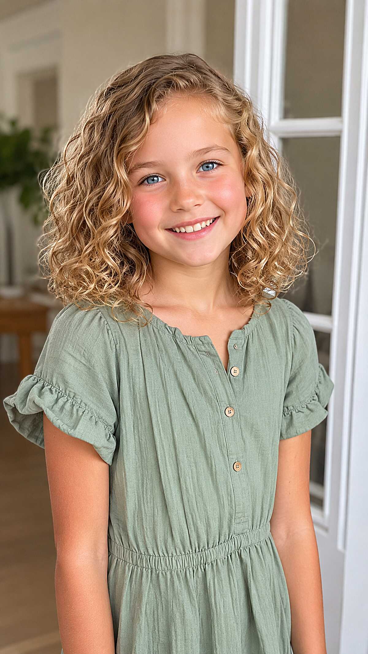 Chin-to-Shoulder Blonde Curls with Natural Sun Lightening