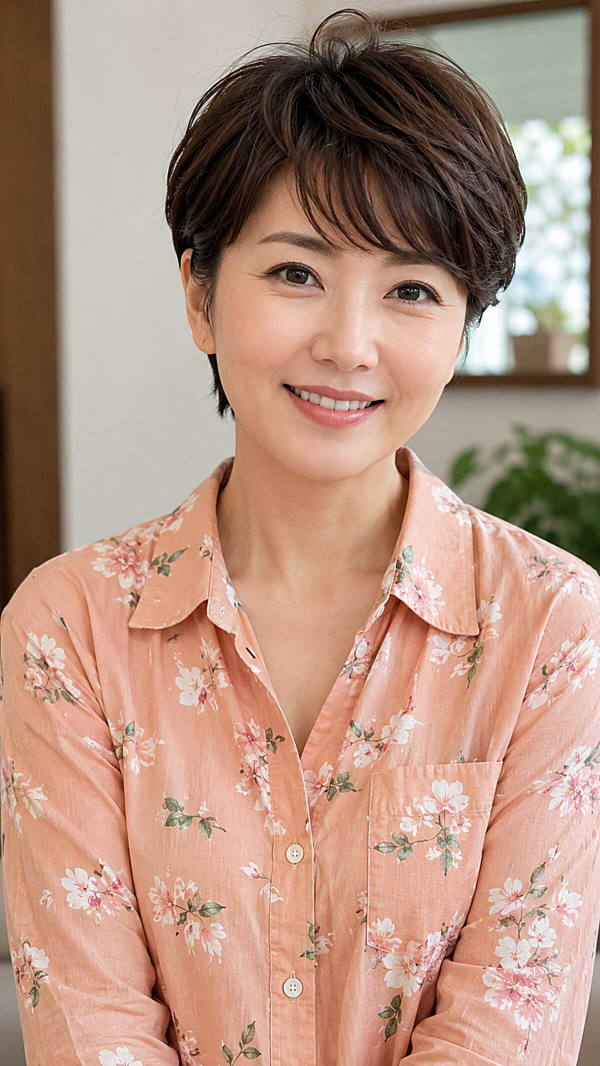 Classic dark tapered pixie with soft wispy fringe