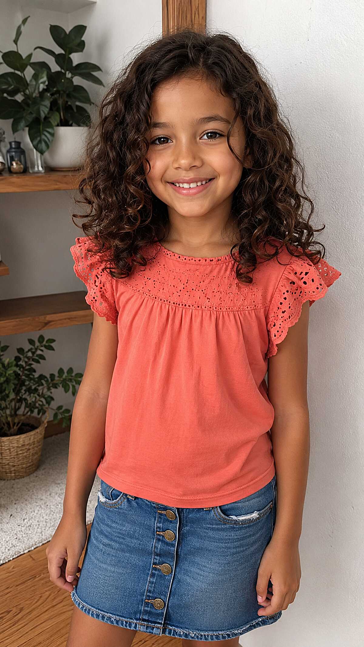 Collarbone-Length Dark Brown Curls with Natural Center-Parted Fullness