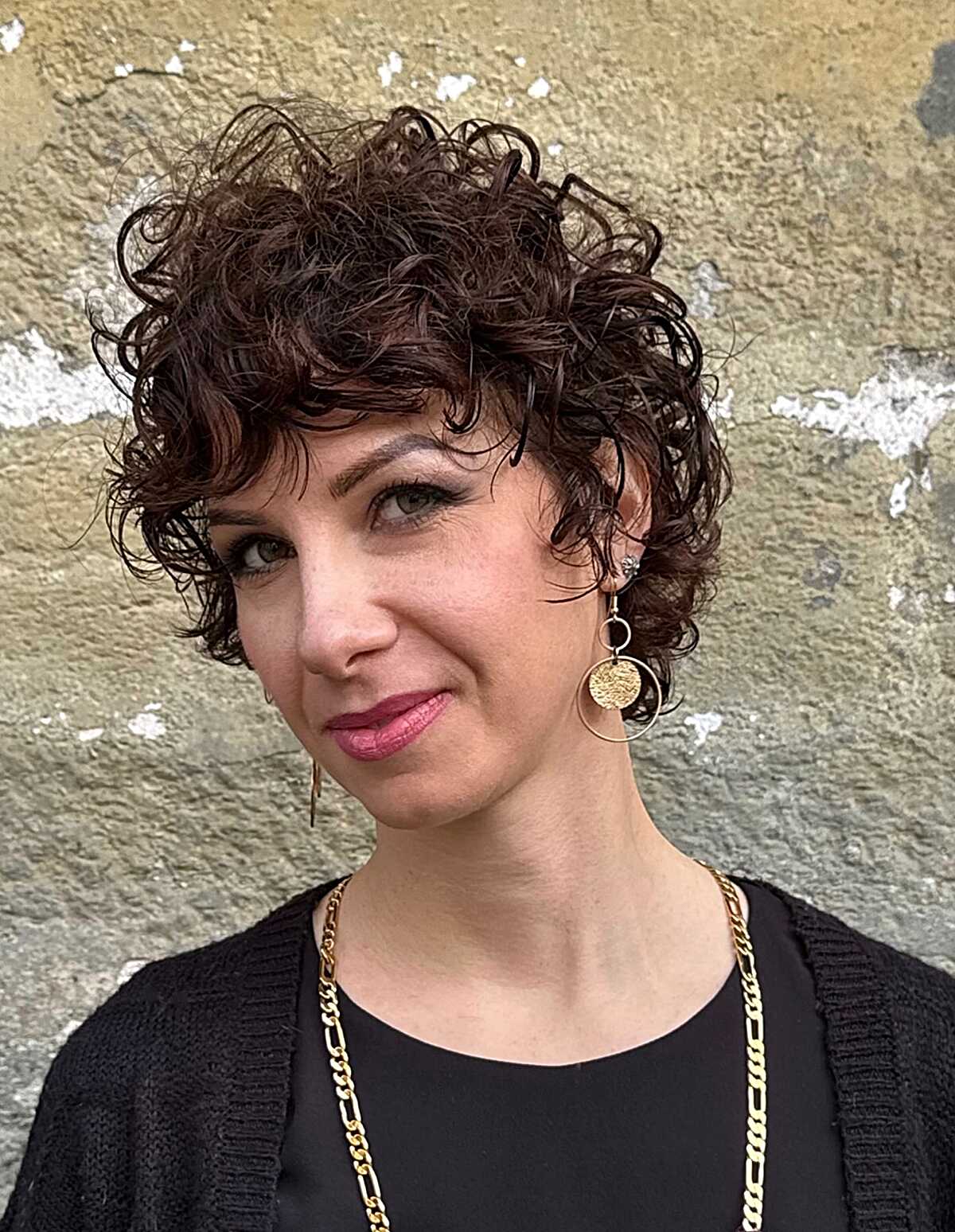 The Dark Curly Bixie with Wild Volume on Top