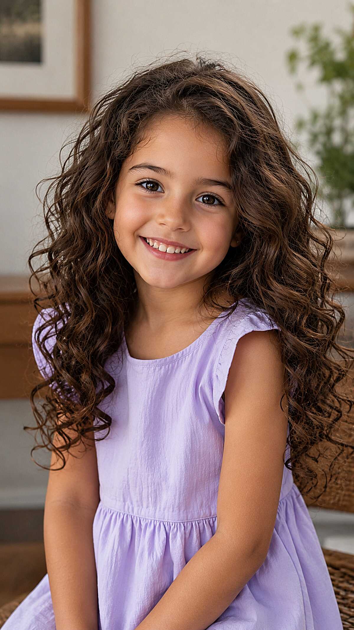 Full-Volume Dark Brown Curls with No Defined Part