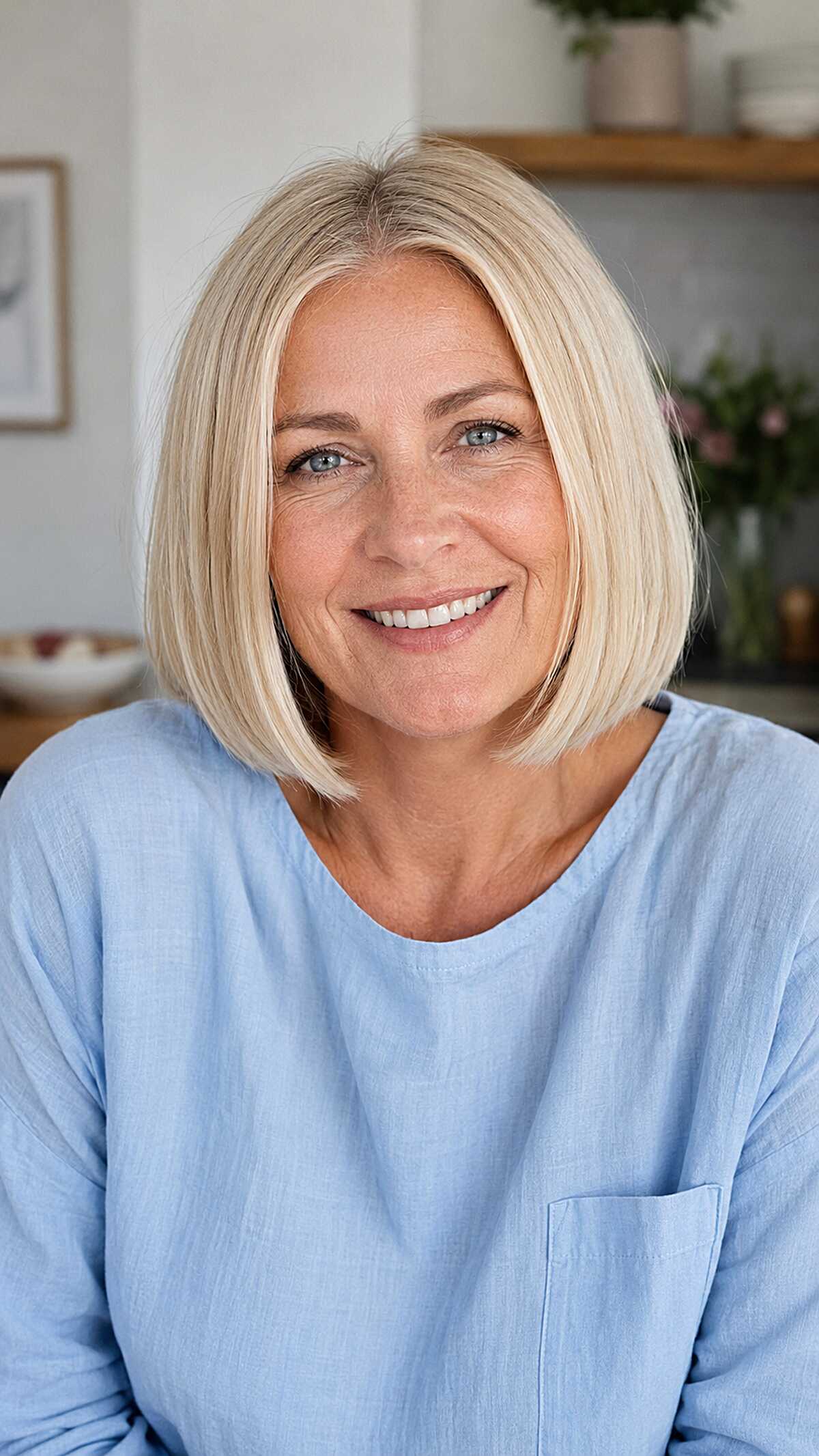 Icy cool blonde bob with lived-in piece-y texture