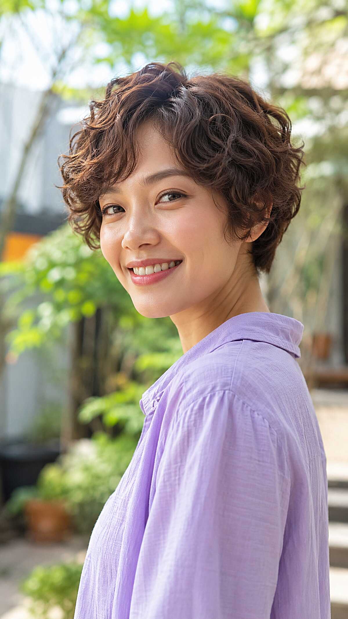 Loose Copper-Flecked Curls with Ear-Length Fullness