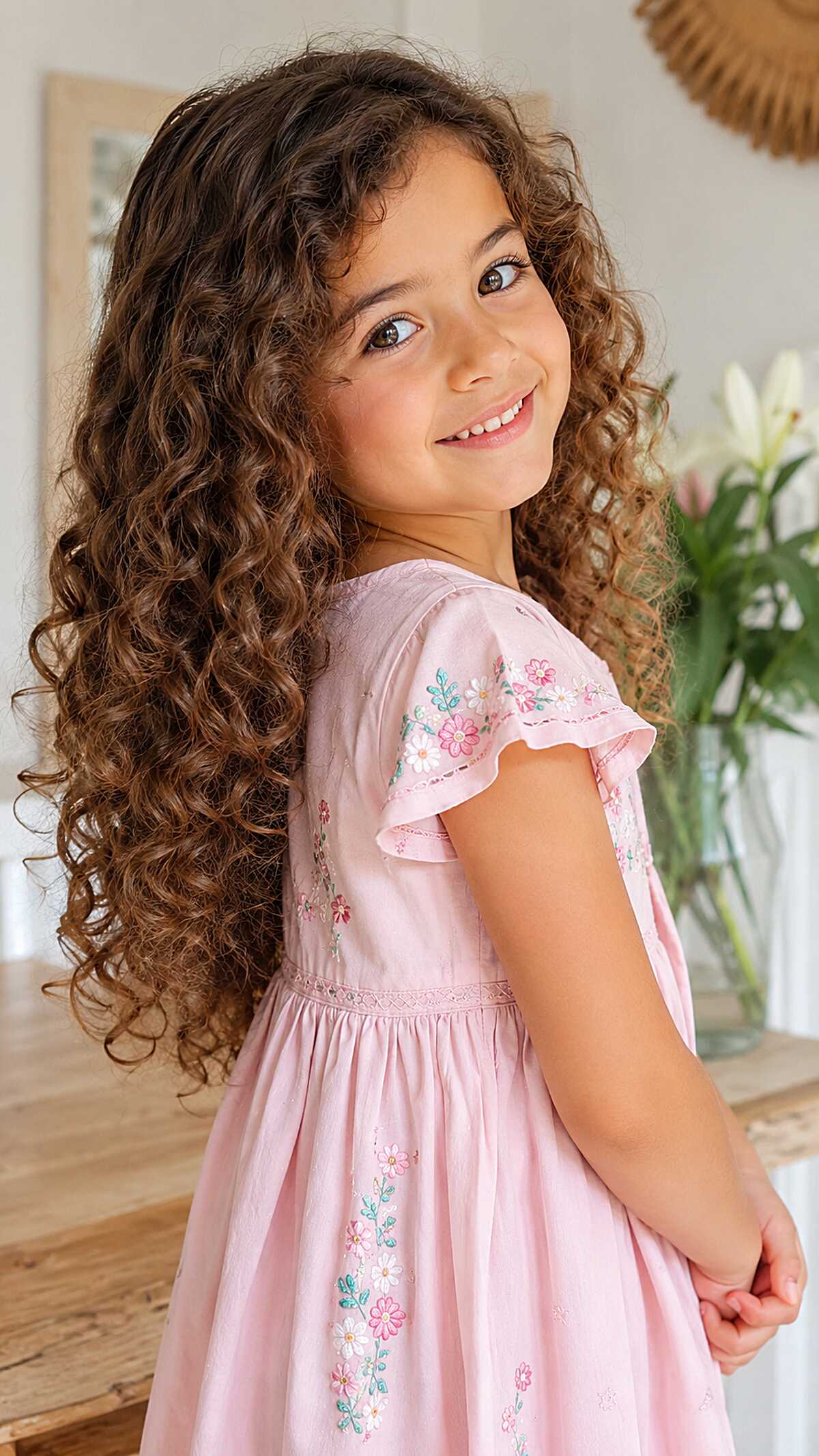 Mid-Back Brown Curls with Natural Warm Fade at the Ends
