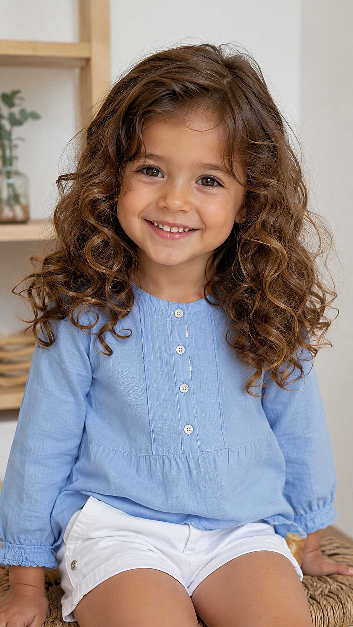 Past-the-Shoulder Warm Brown Curls with Loose Curtain Pieces at the Crown