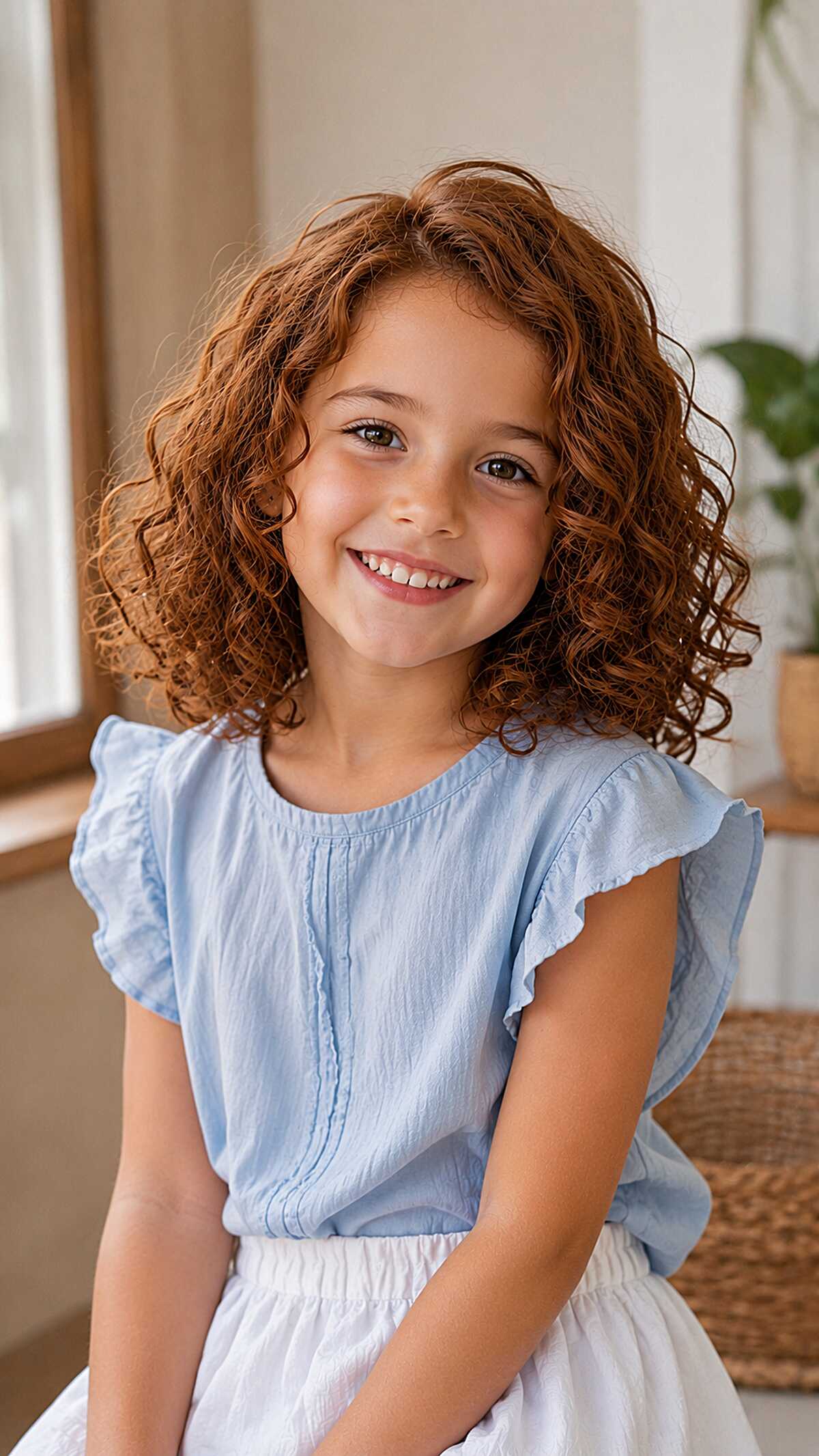 Shoulder-Length Auburn Curls with Rounded Shape
