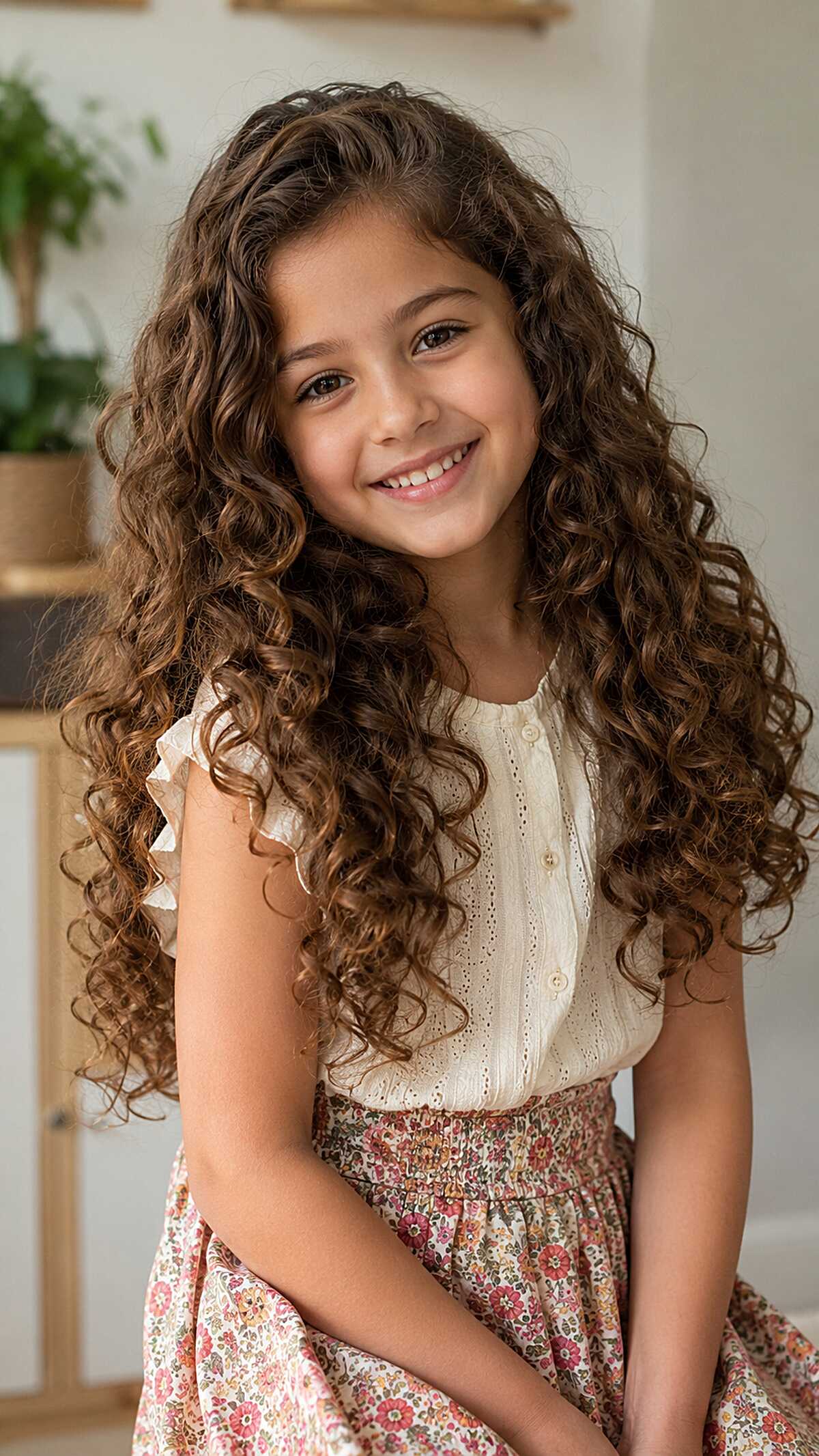 Waist-Length Warm Brown Curls with Sun-Kissed Ends