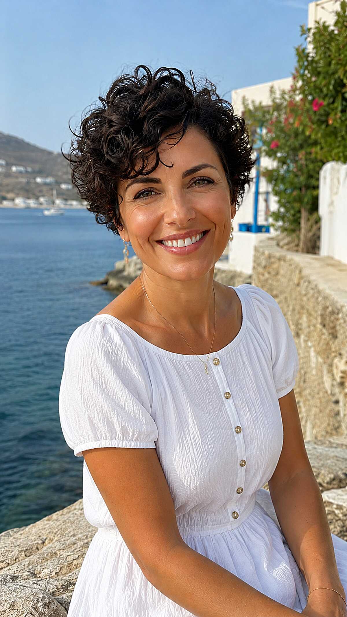 Windswept Dark Curly Pixie with Uneven Crown Length