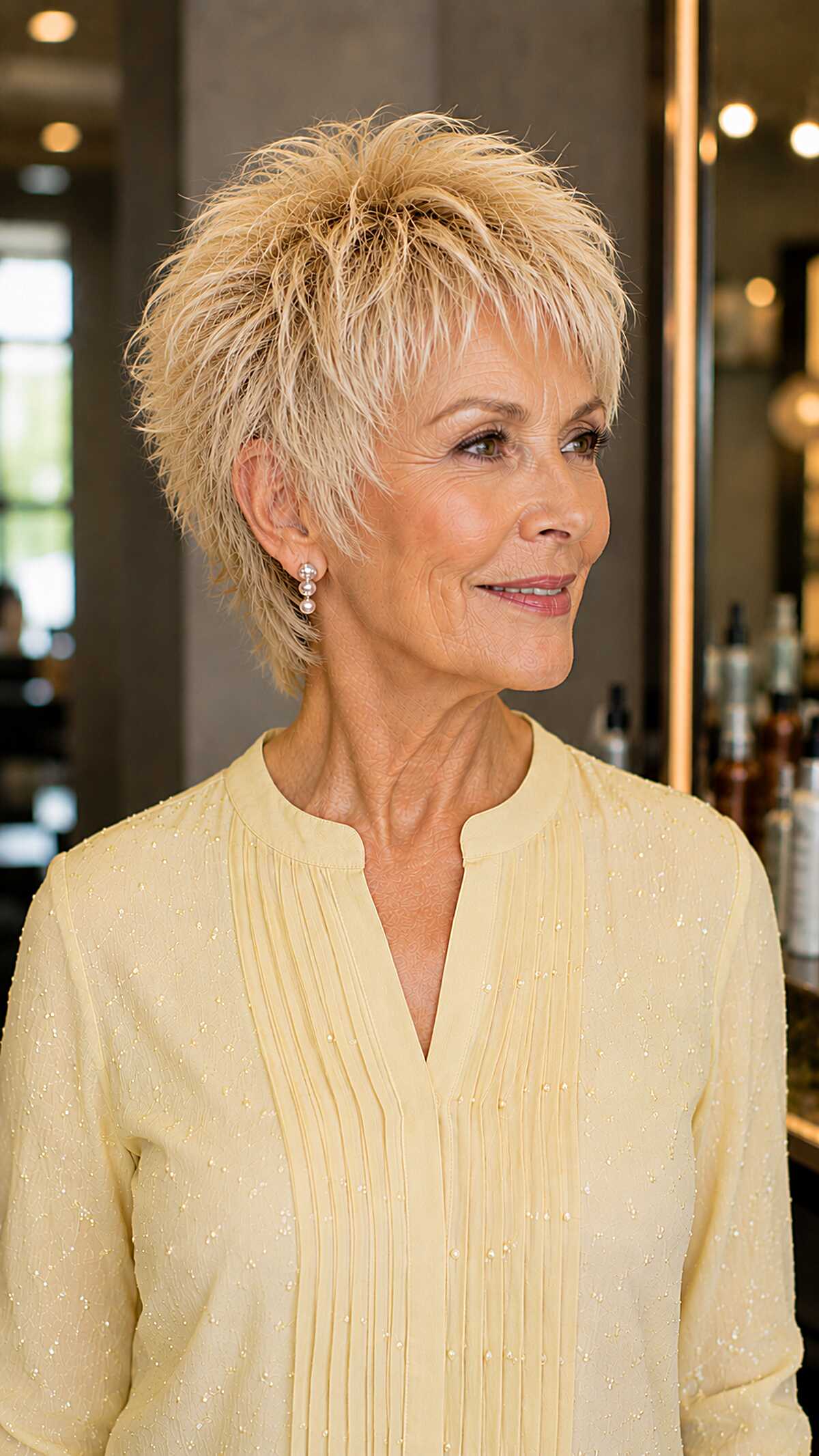 Blonde short shag with spiky piecey texture all over
