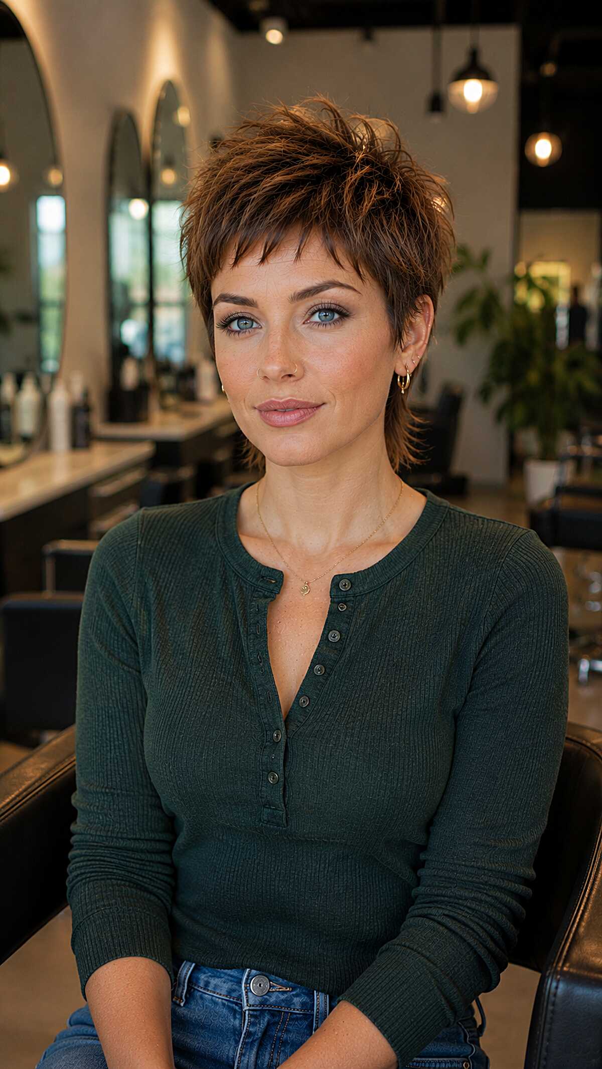 Warm copper pixie with spiky textured top layers