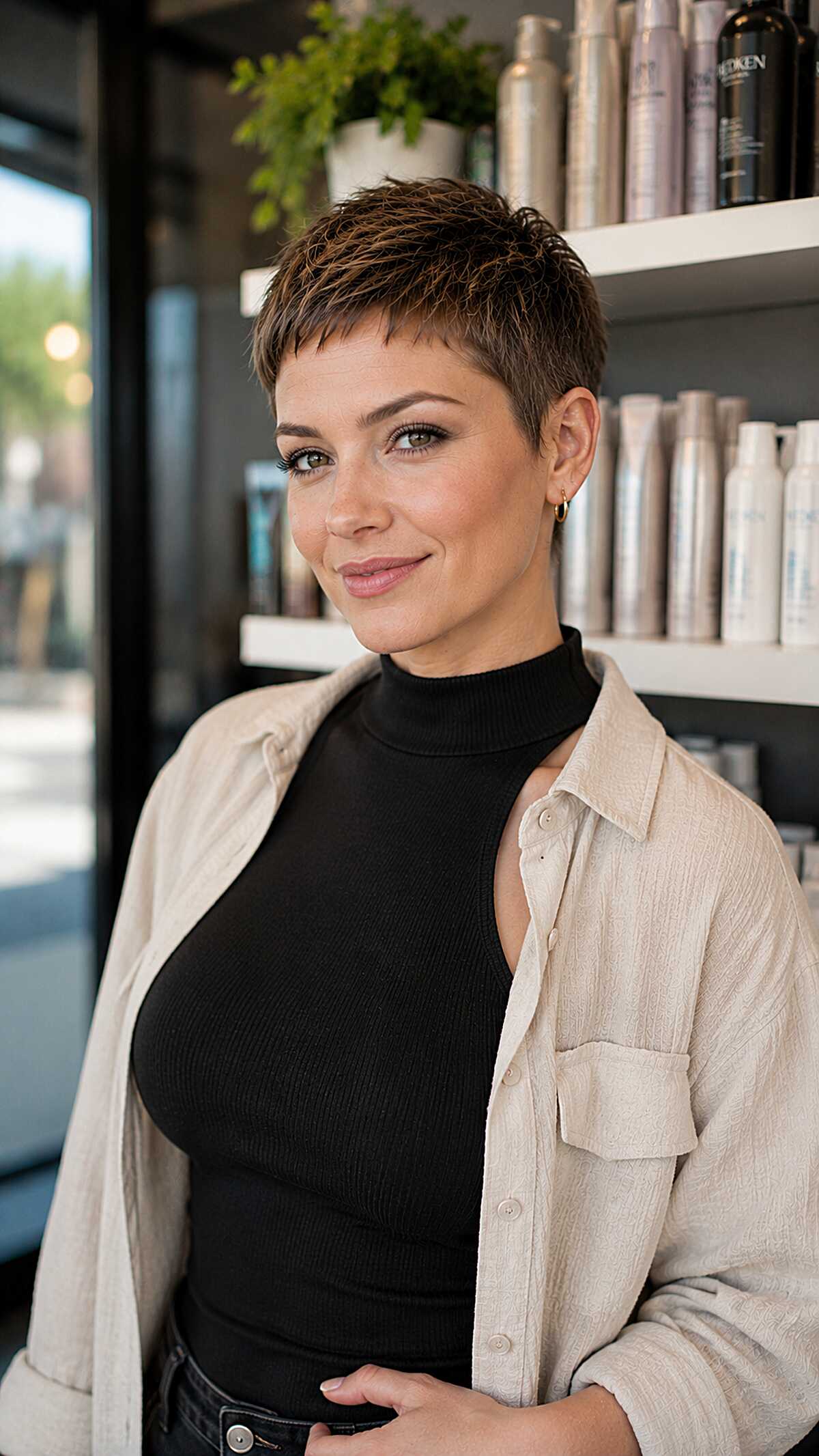 Ultra short brunette pixie with textured top