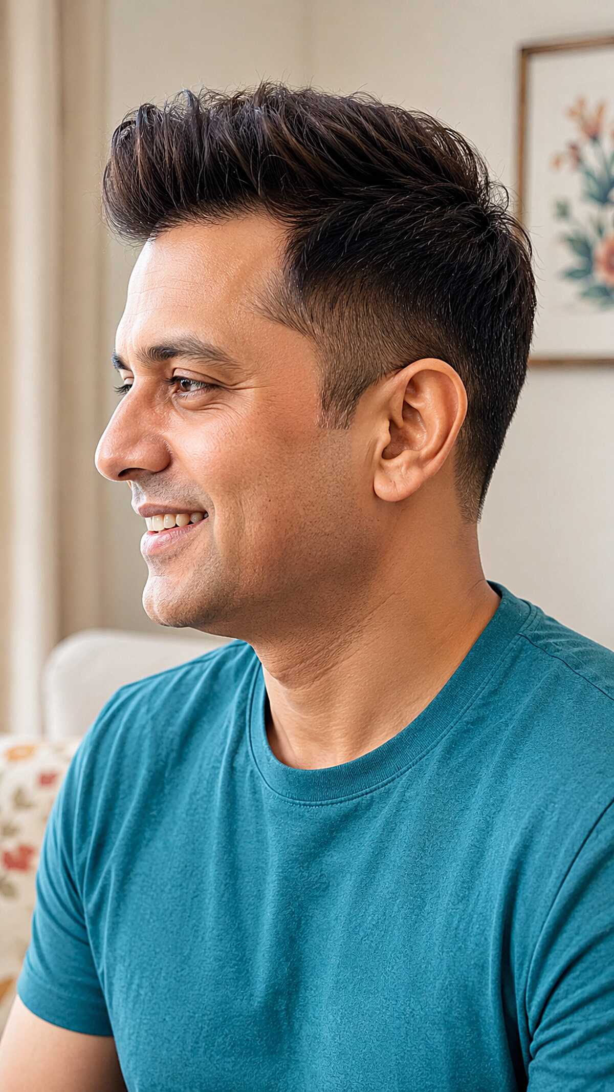 Casual Pomp with a Quick-Blended Temple Fade