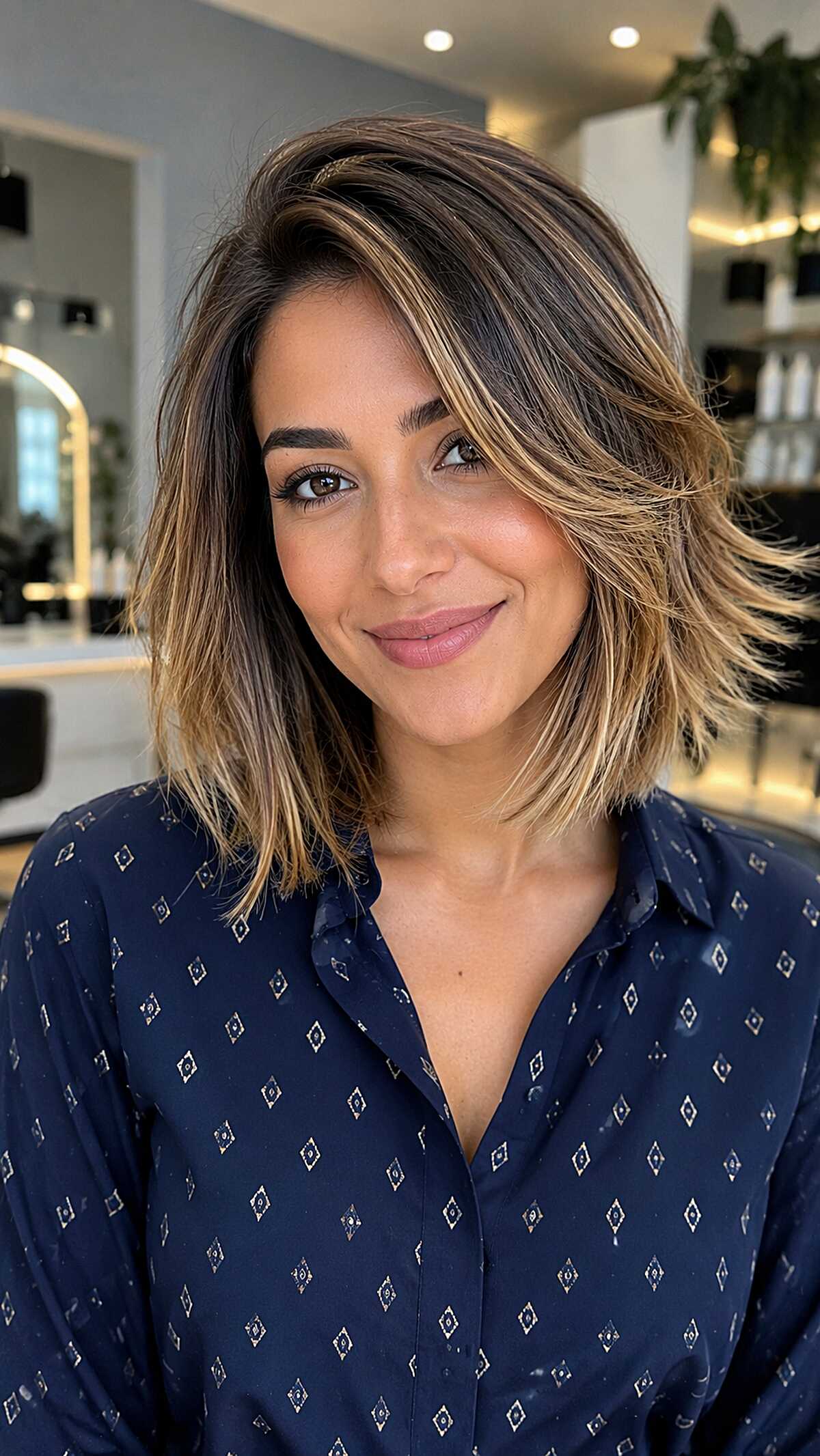 Chin-Length Bob with Honey Balayage Concentrated at the Ends