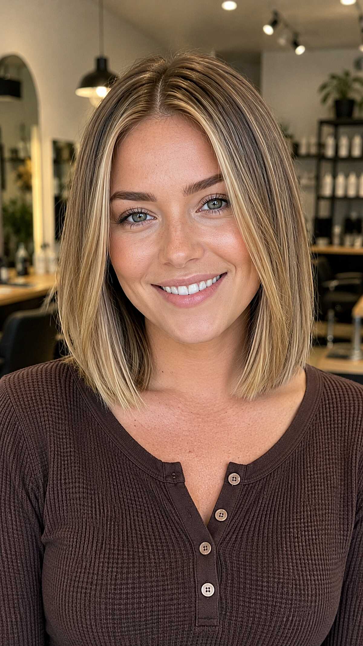 Honey Blonde Balayage on a Textured Blunt Bob